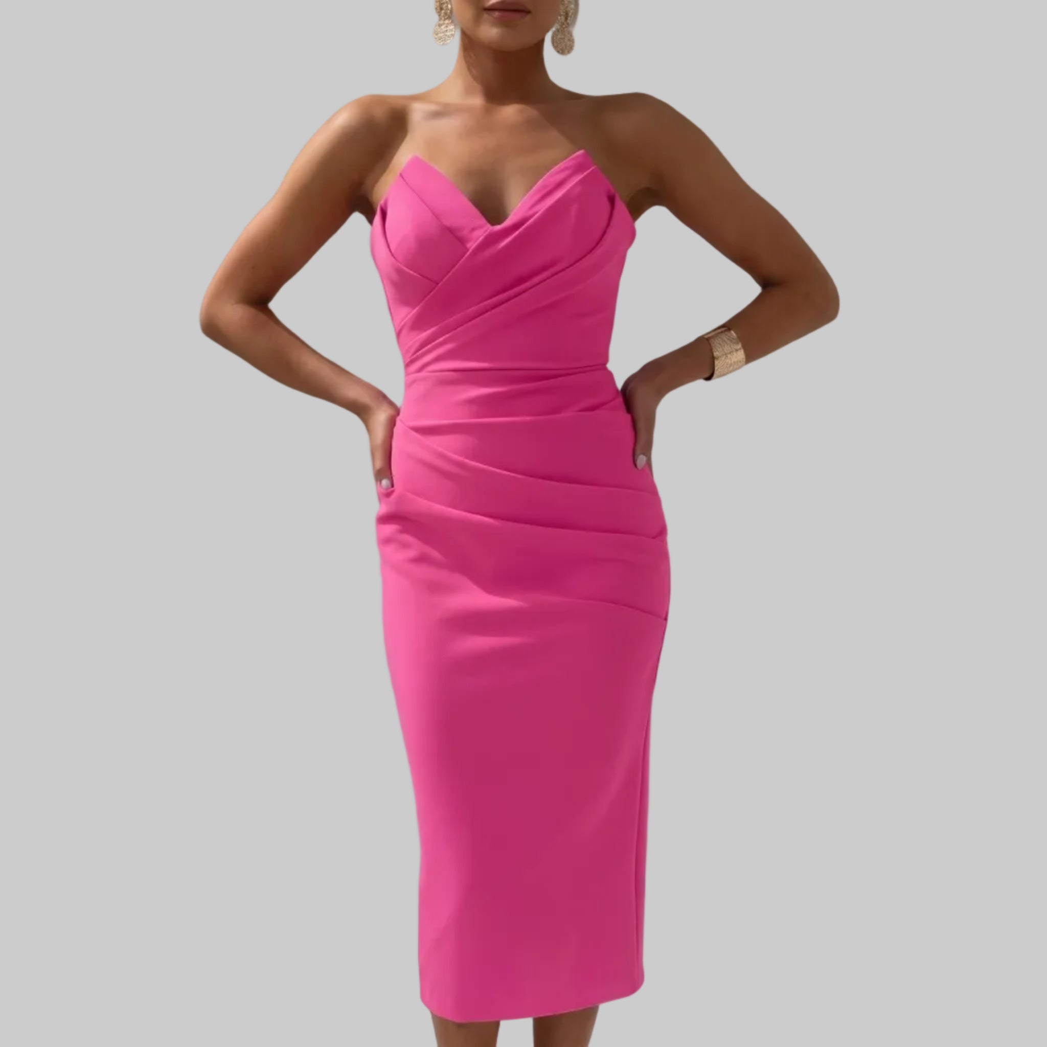 Isla - Women's Party Ruched Bodycon Midi Dress - Midi Dress - Pink - Taylor & Bennett