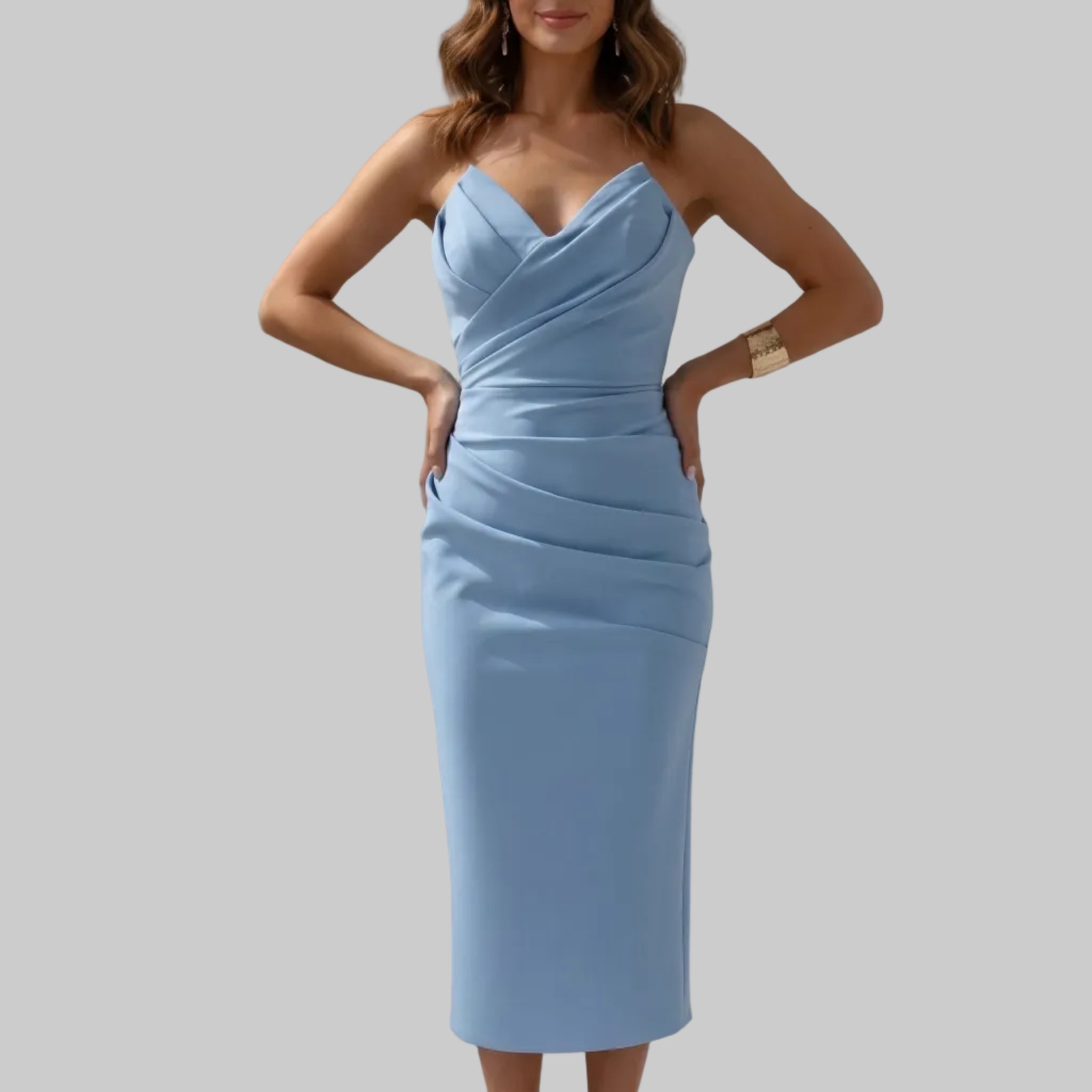 Isla - Women's Party Ruched Bodycon Midi Dress - Midi Dress - Blue - Taylor & Bennett