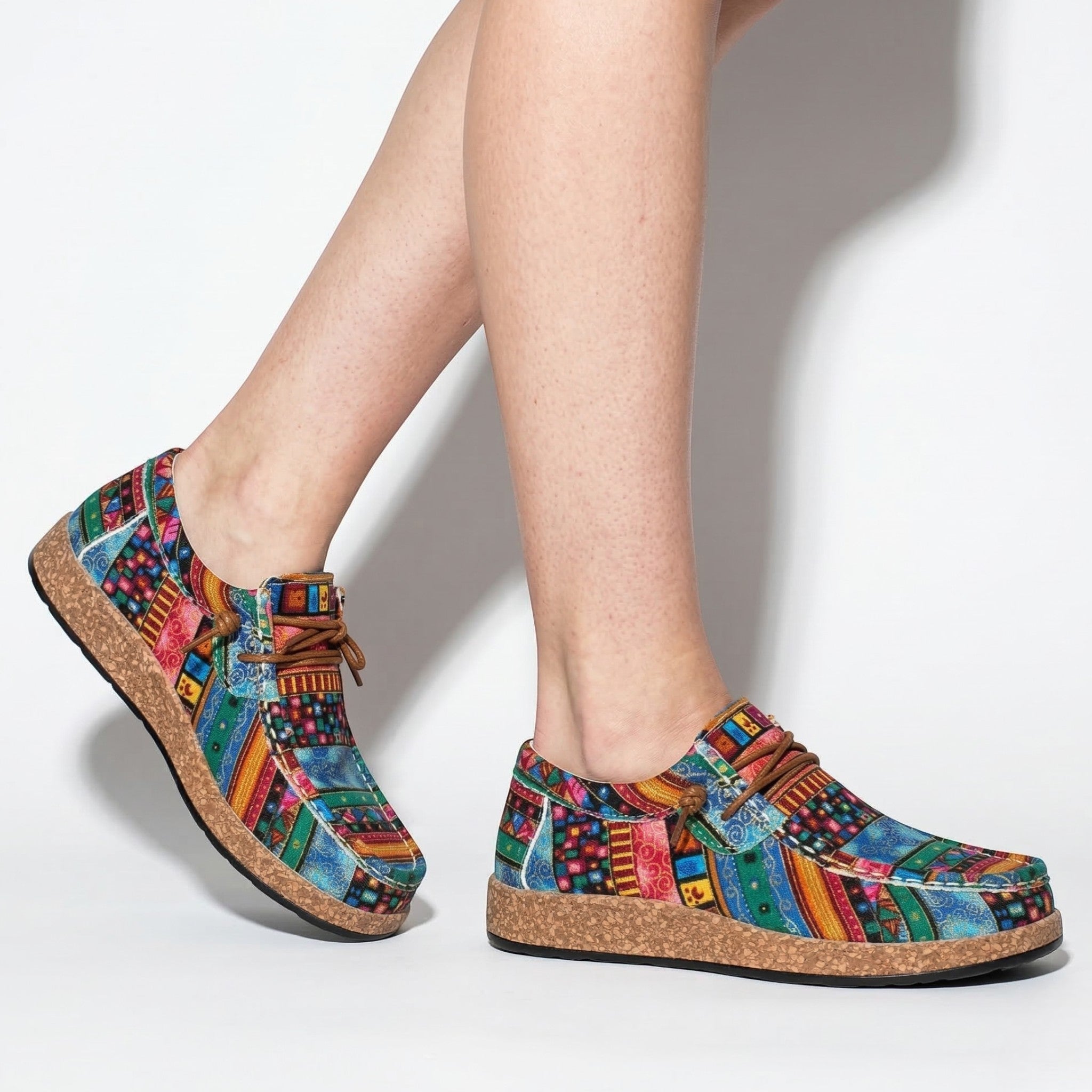 Isla - Women's Patterned Moccasins with Casual Lace - up Detail - Shoes - Blue - Taylor & Bennett