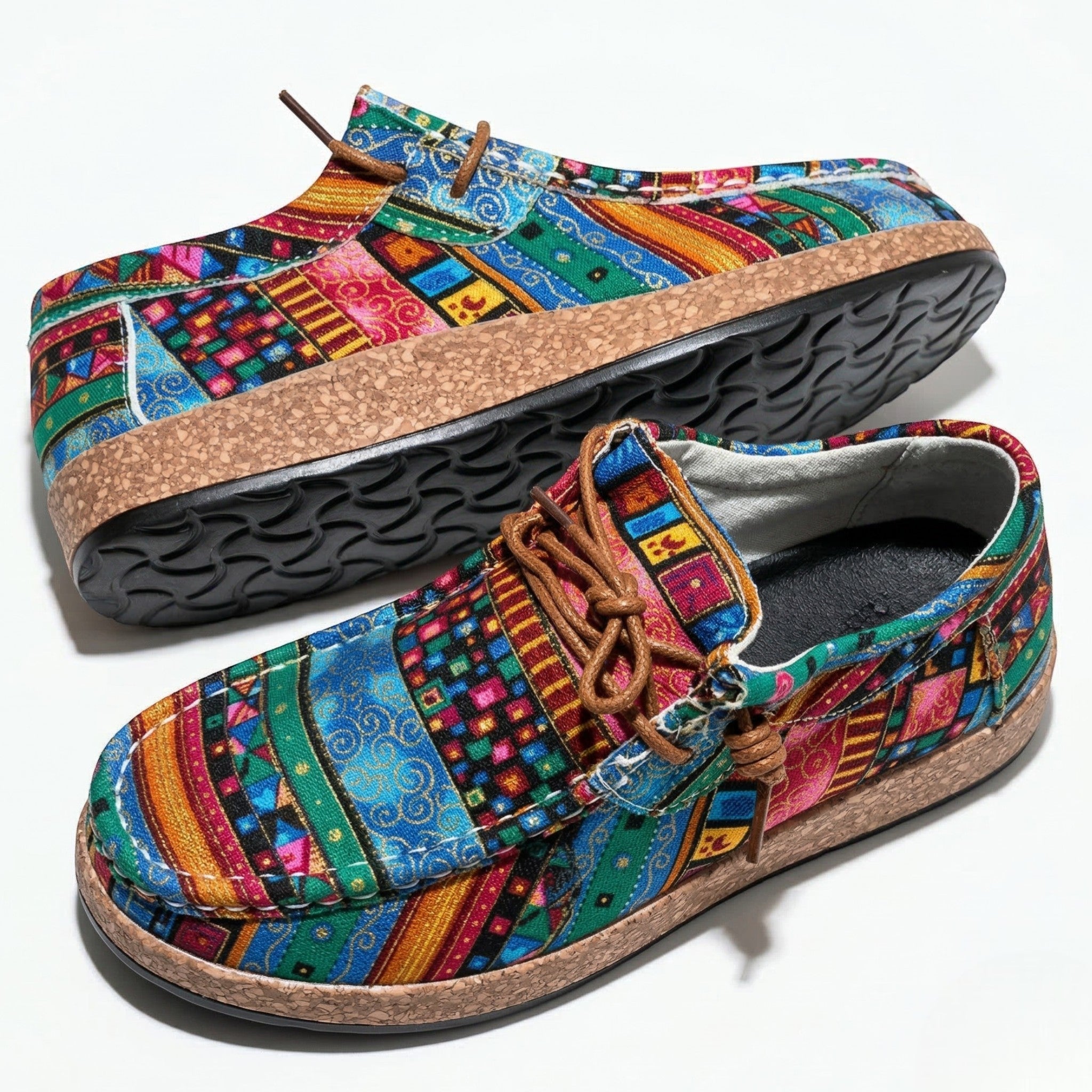 Isla - Women's Patterned Moccasins with Casual Lace - up Detail - Shoes - Blue - Taylor & Bennett