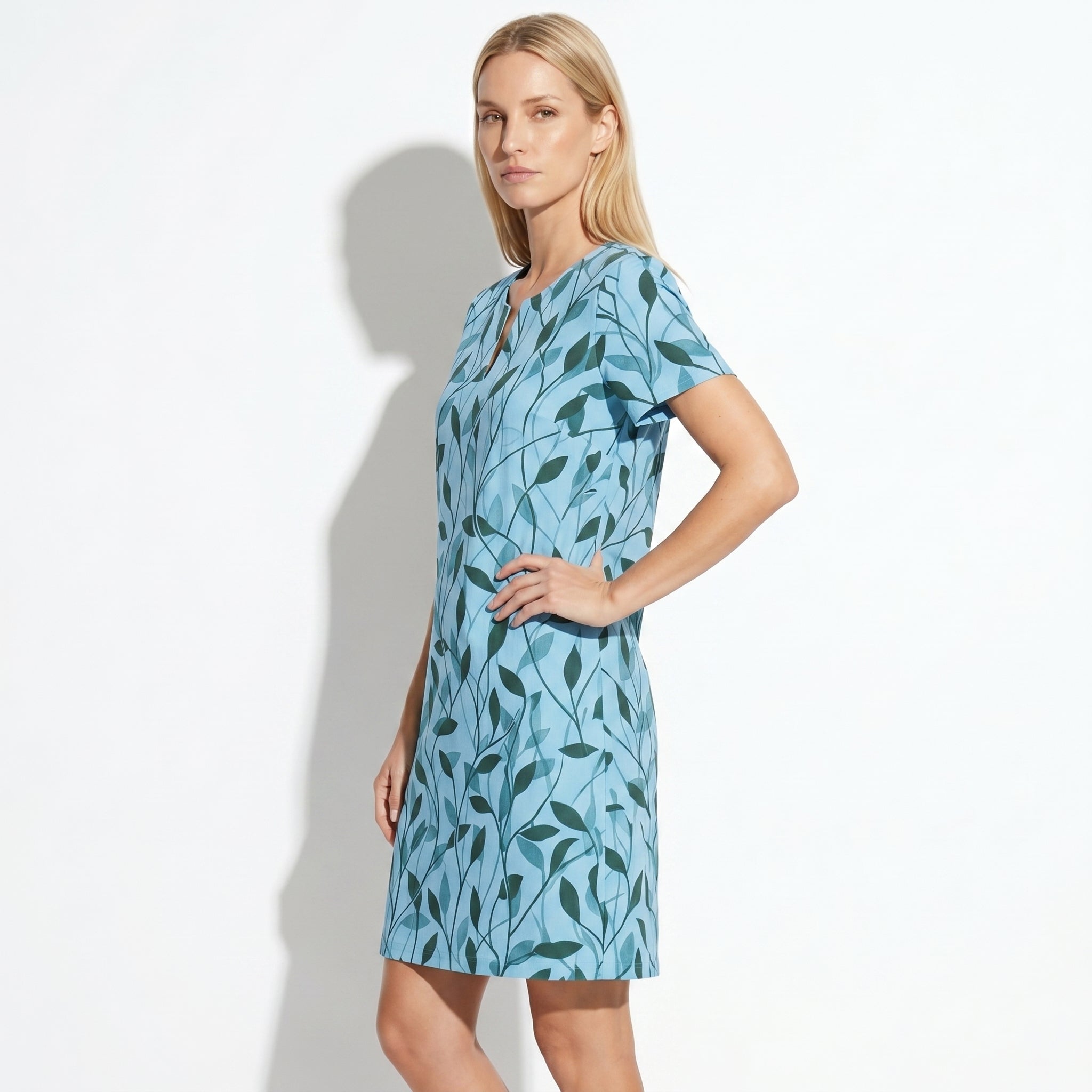 Isla - Women's Summer Print Short Sleeve Mini Dress - Dress - Blue - Taylor & Bennett