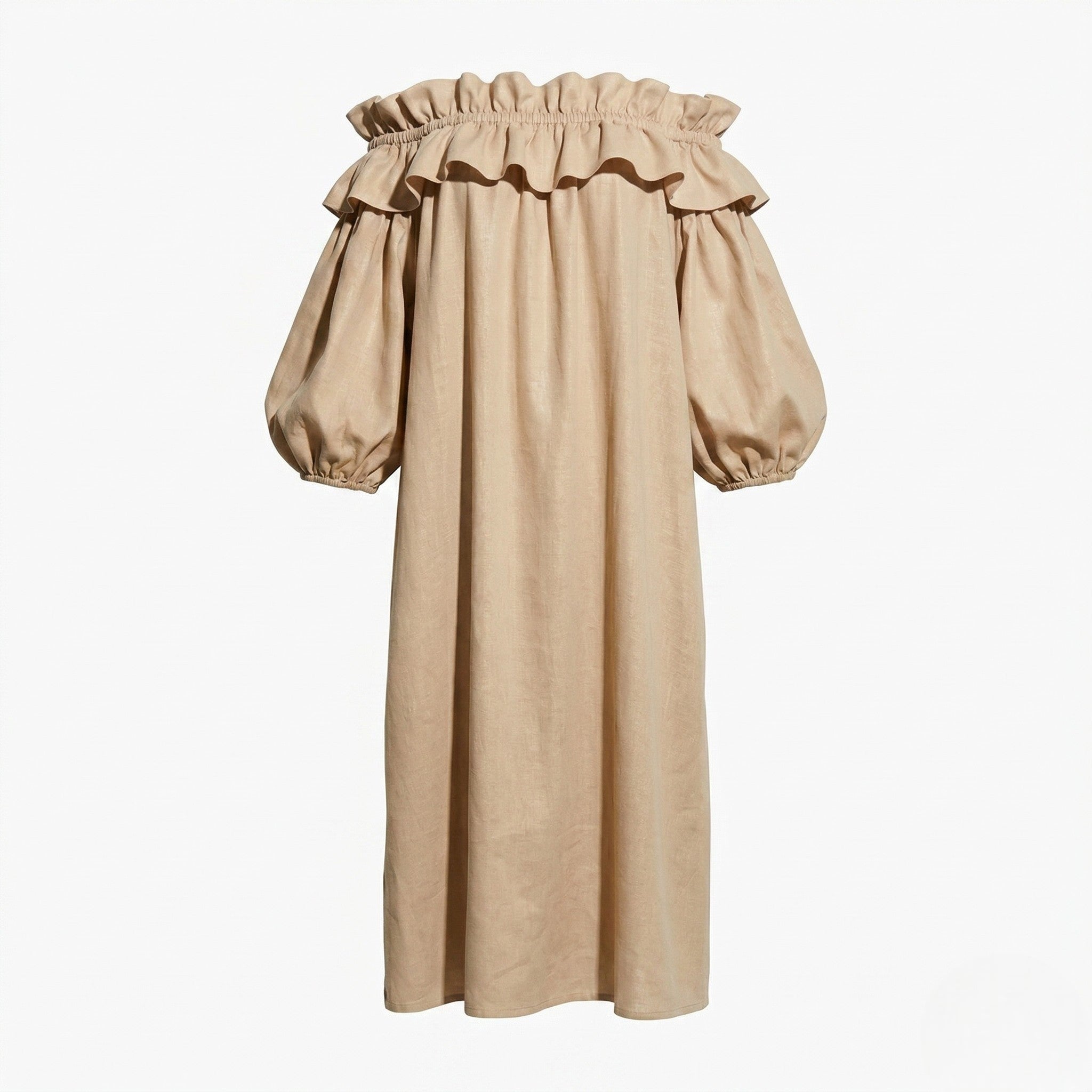 Isla - Women's Summer Puff Sleeve Midi Dress - Midi Dresses - Beige - Taylor & Bennett