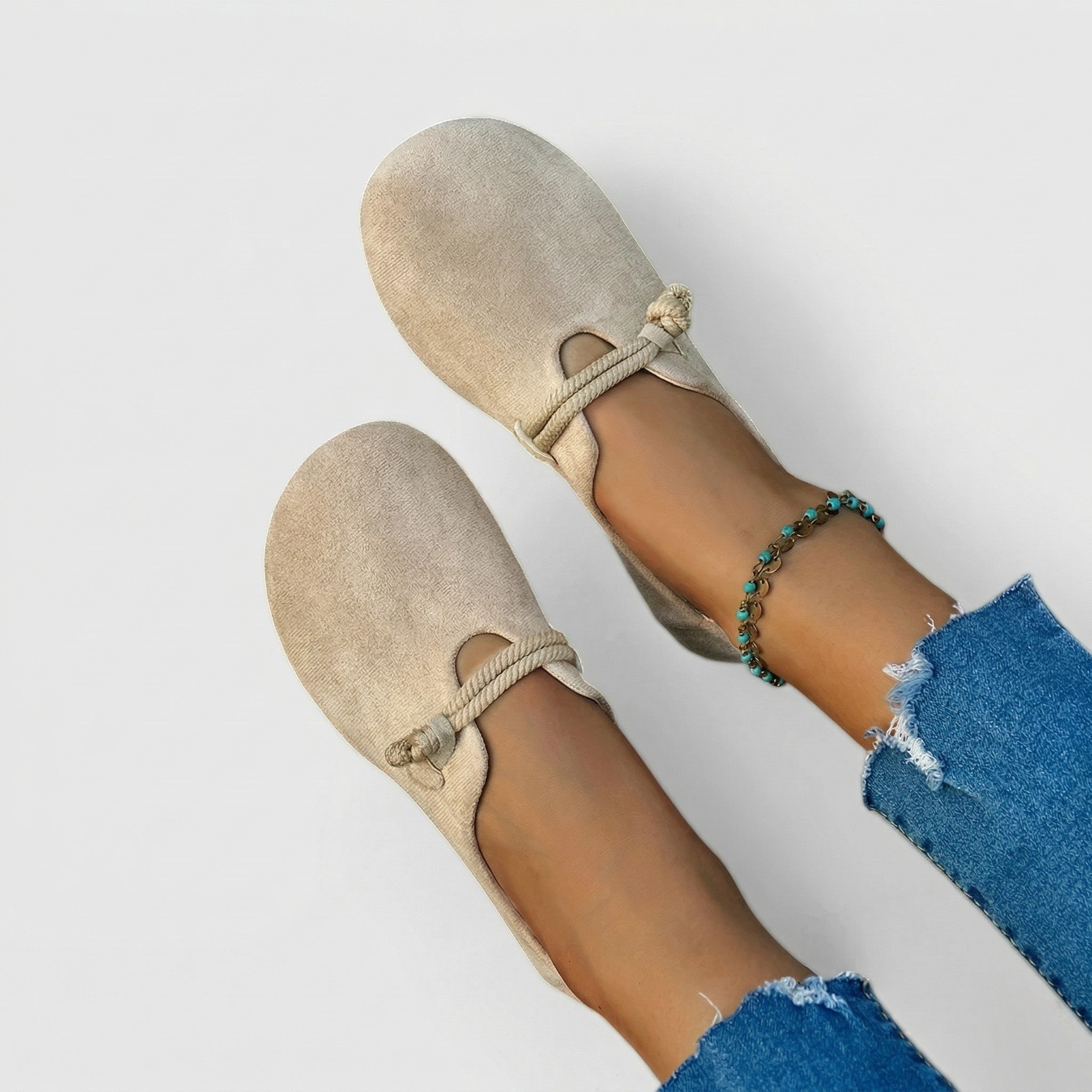 Ivy - Women's Round Toe Slip - On Flats with Rope Detail - Shoes - Beige - Taylor & Bennett