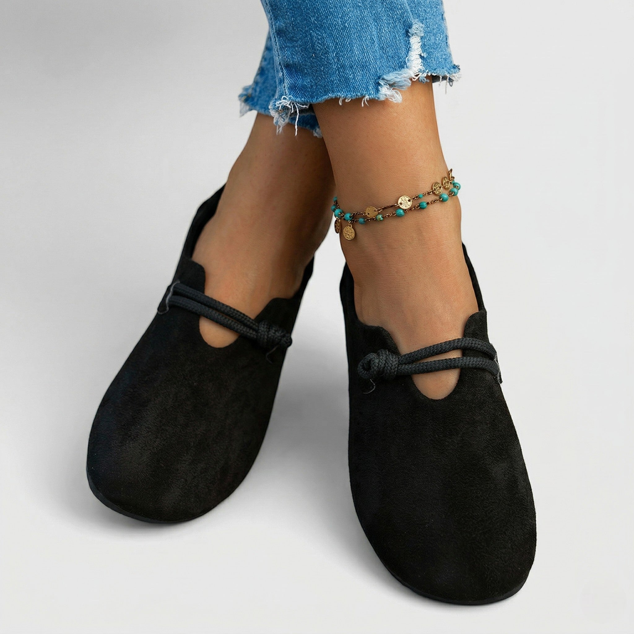 Ivy - Women's Round Toe Slip - On Flats with Rope Detail - Shoes - Black - Taylor & Bennett