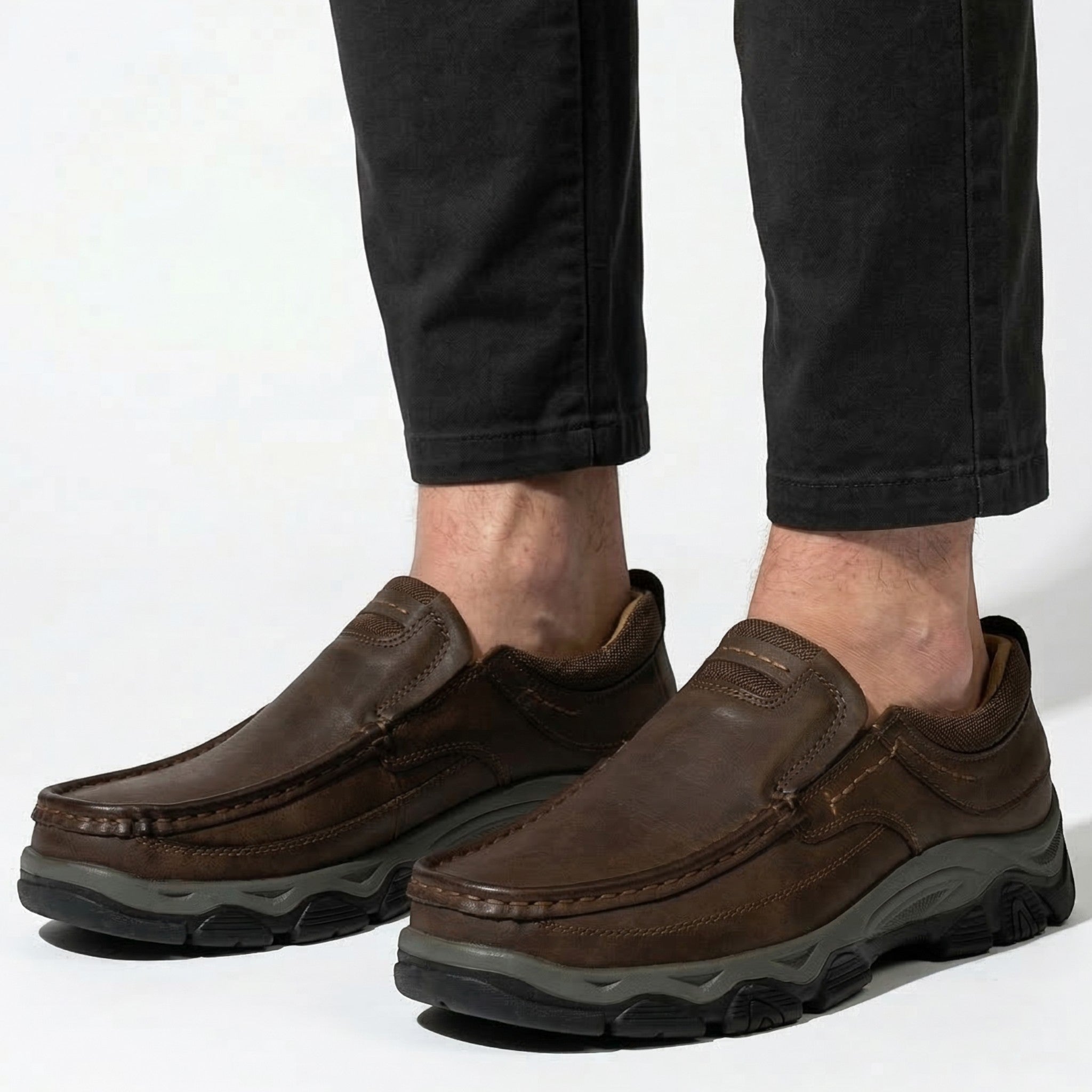 Jacob - Men's Rugged Slip - On Loafers with Cushioned Sole - Loafers - Dark Brown - Taylor & Bennett