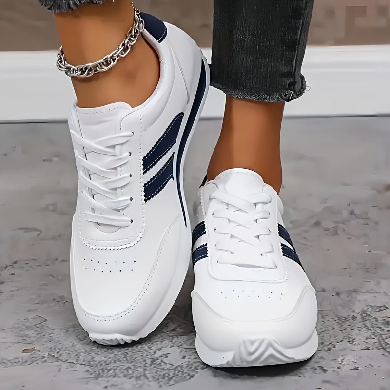 Jade - Women's Stripe Panel Lace - Up Trainers - Trainers - White - Taylor & Bennett