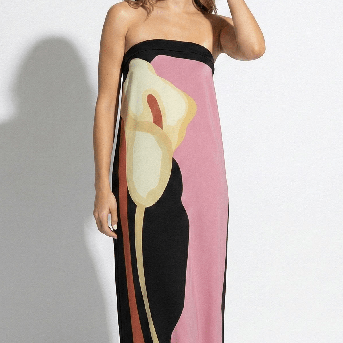 Jaime - Women's Strapless Maxi Dress with Abstract Floral Print - Dresses - Pink - Taylor & Bennett