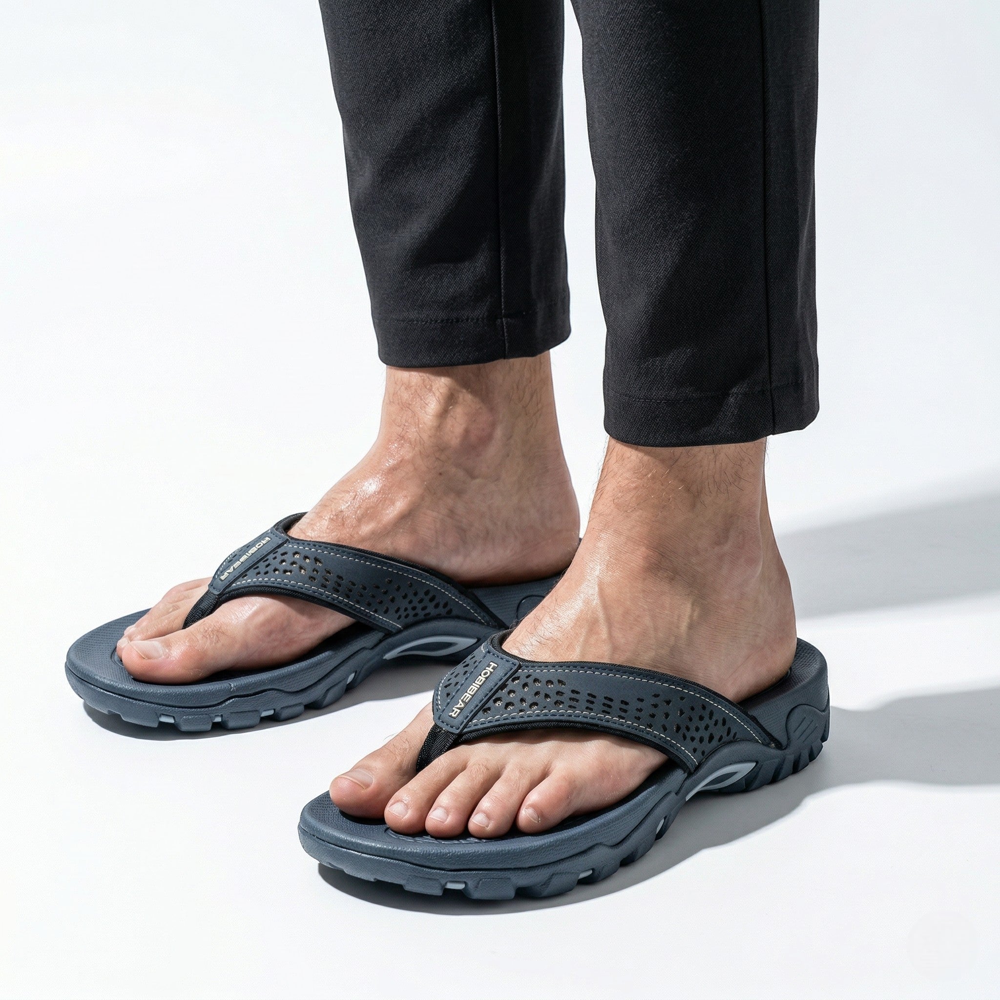 James - Men's Arch Flip Flops - Slippers - Dark Blue - Taylor & Bennett