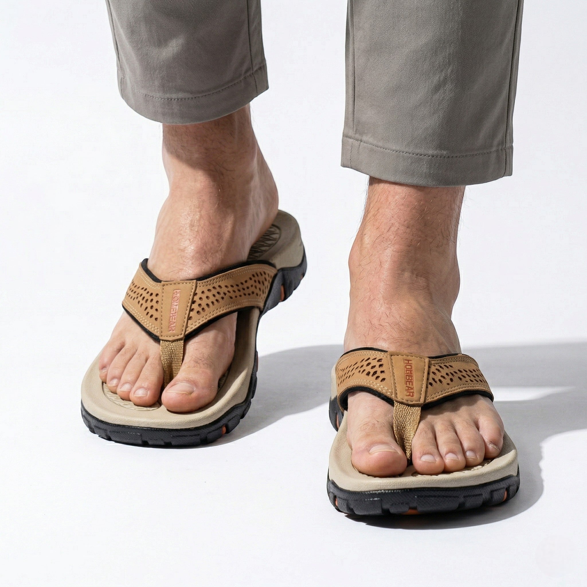 James - Men's Arch Flip Flops - Slippers - Khaki - Taylor & Bennett