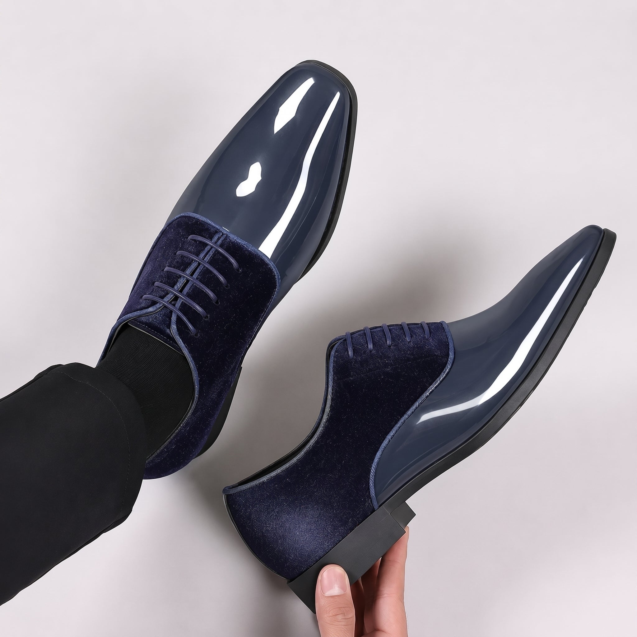James - Men's Formal Glossy Wedding Shoes - Shoes - Blue - Taylor & Bennett