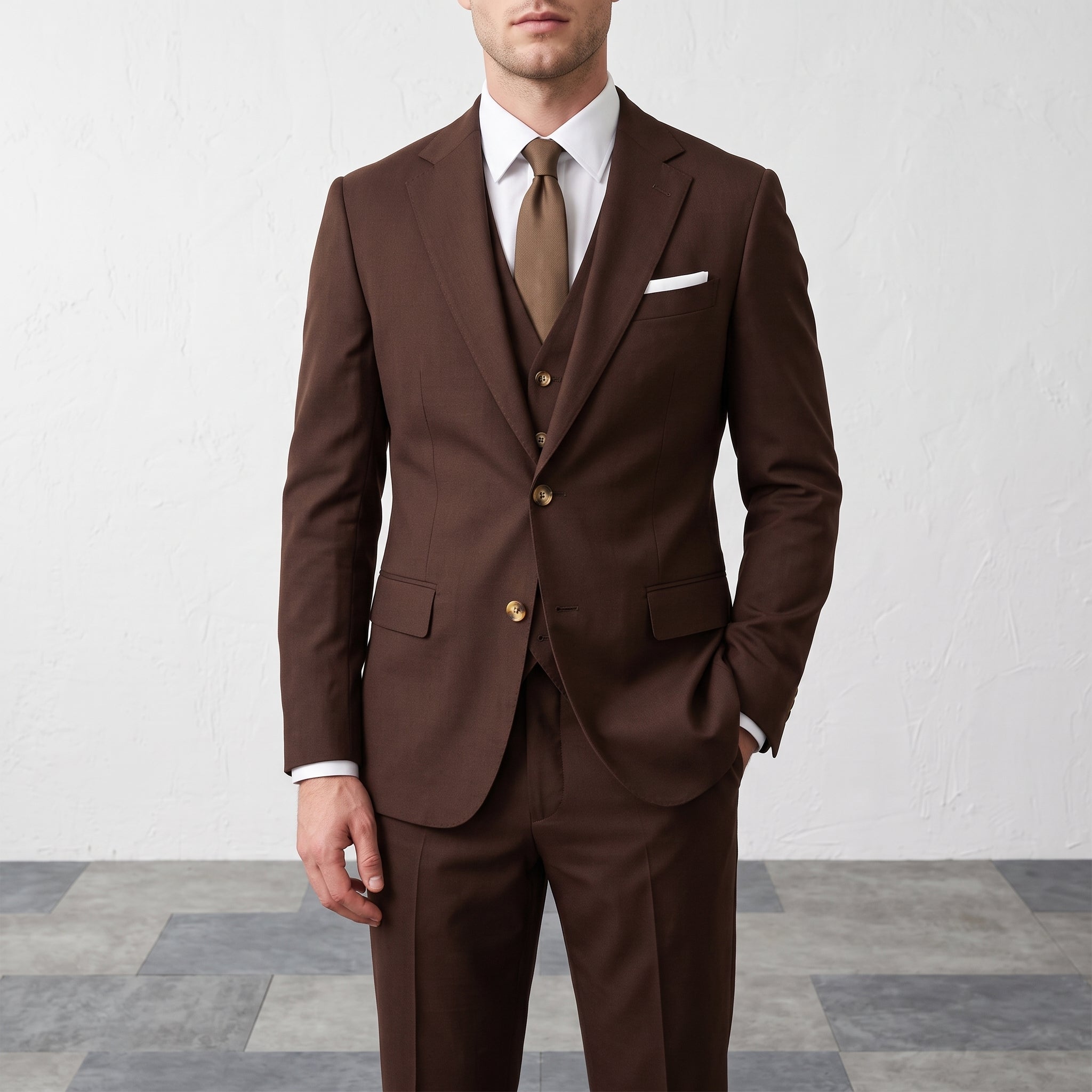 James – Men's Notch Lapel Slim Fit Occasion Wedding Guest Suit - Suits - Brown - Taylor & Bennett