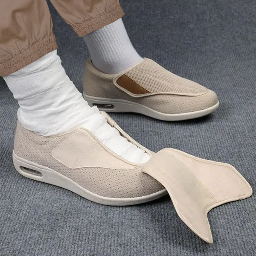 James - Men's Orthopaedic Velcro Trainers - Trainers - Beige - Taylor & Bennett