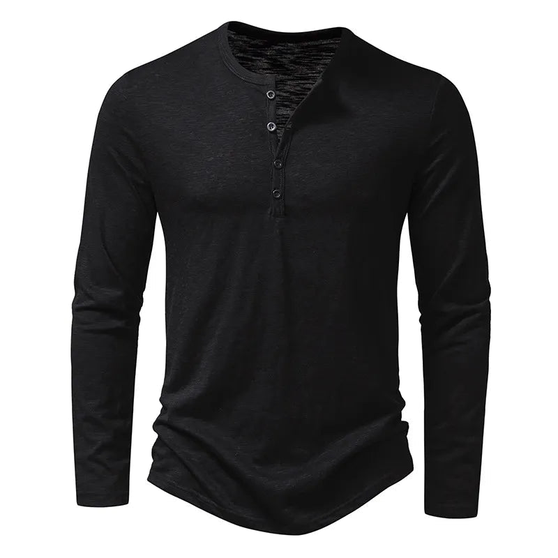James - Men's Relaxed Fit Long Sleeve Henley Shirt - Henley Shirts - Black - Taylor & Bennett