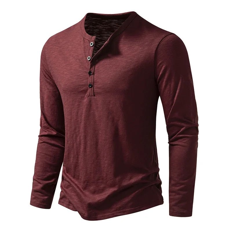 James - Men's Relaxed Fit Long Sleeve Henley Shirt - Henley Shirts - Burgundy - Taylor & Bennett