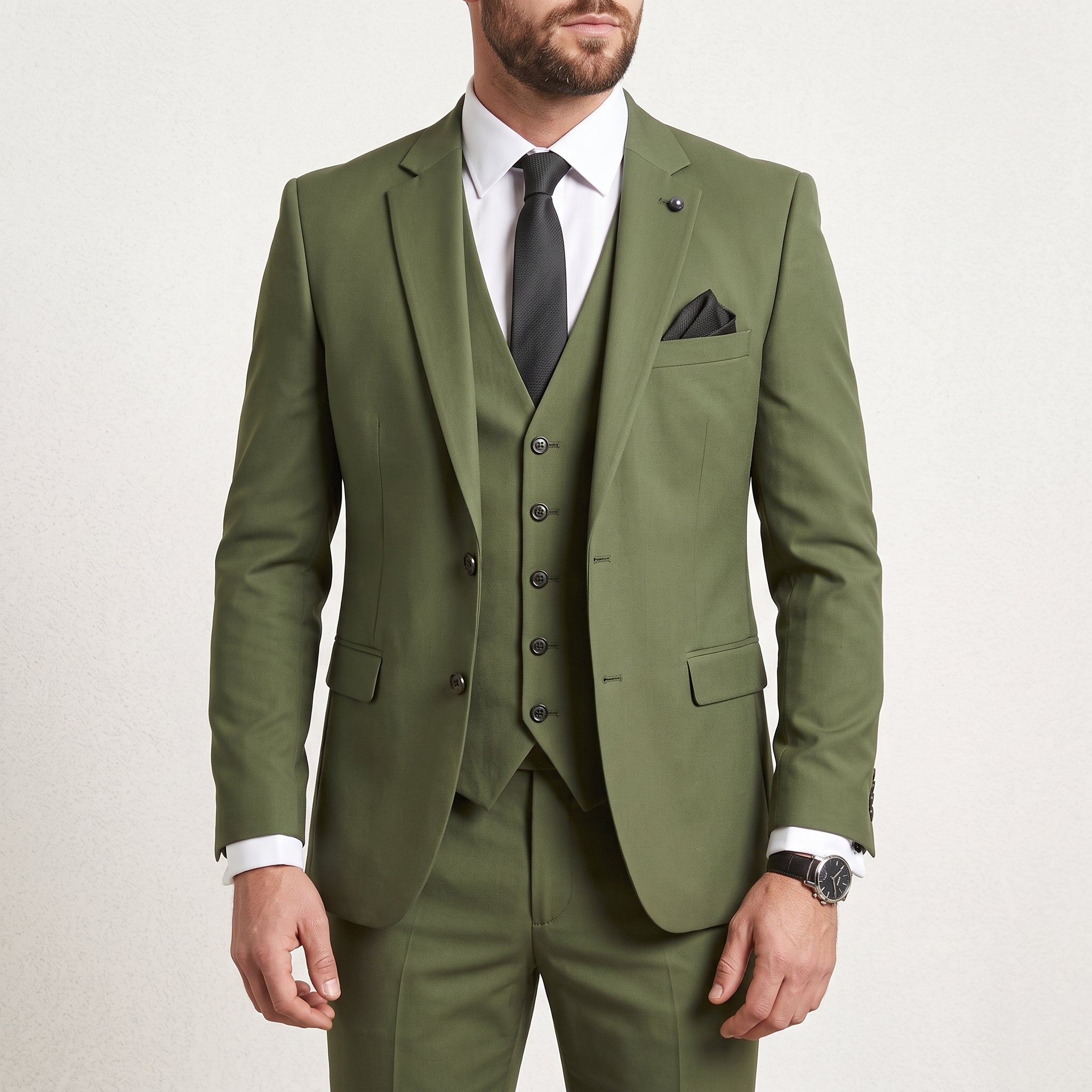 James – Men's Slim Fit Peak Lapel Three-Piece Wedding Suit - Suits - Green - Taylor & Bennett