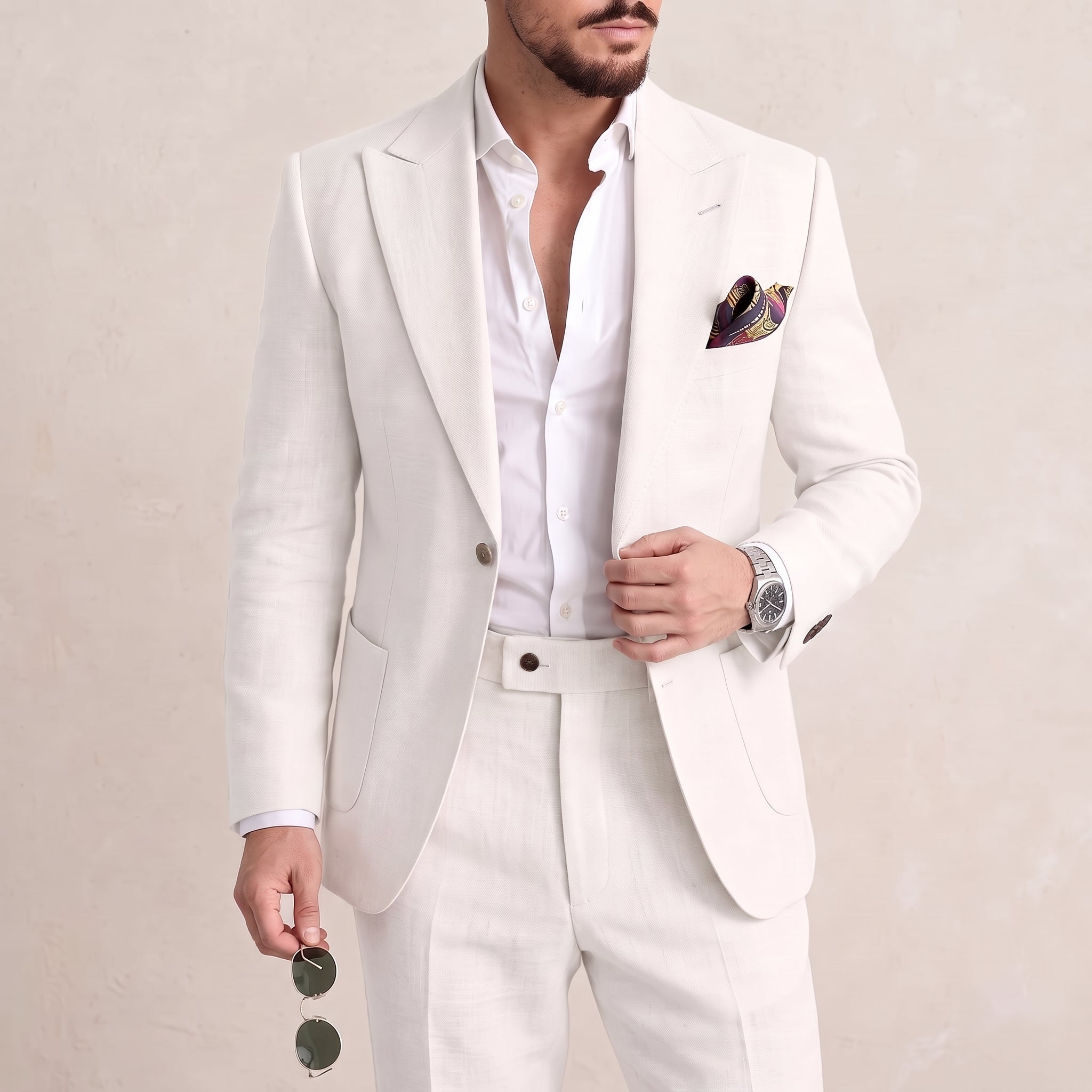 James - Men's Slim Fit Peaked Lapel Two-Piece Wedding Guest Suit - 2 Piece Men Suits - White - Taylor & Bennett