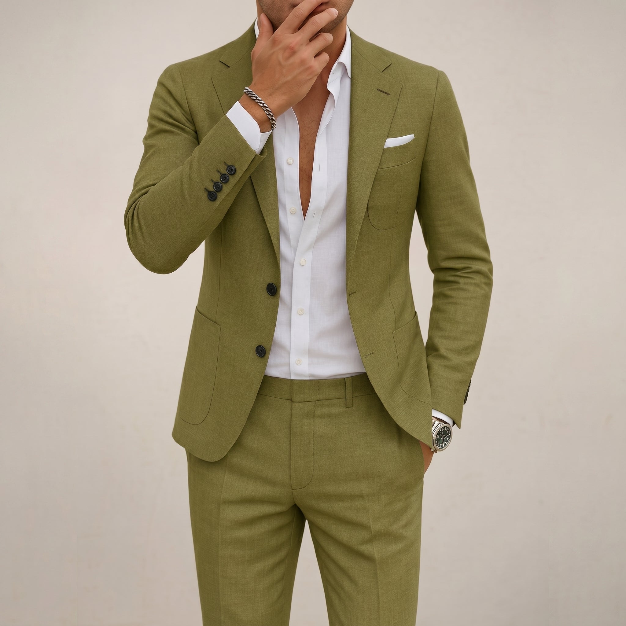 James - Men's Two-Piece Wedding Suit with Notch Lapel - Men Suits - Green - Taylor & Bennett