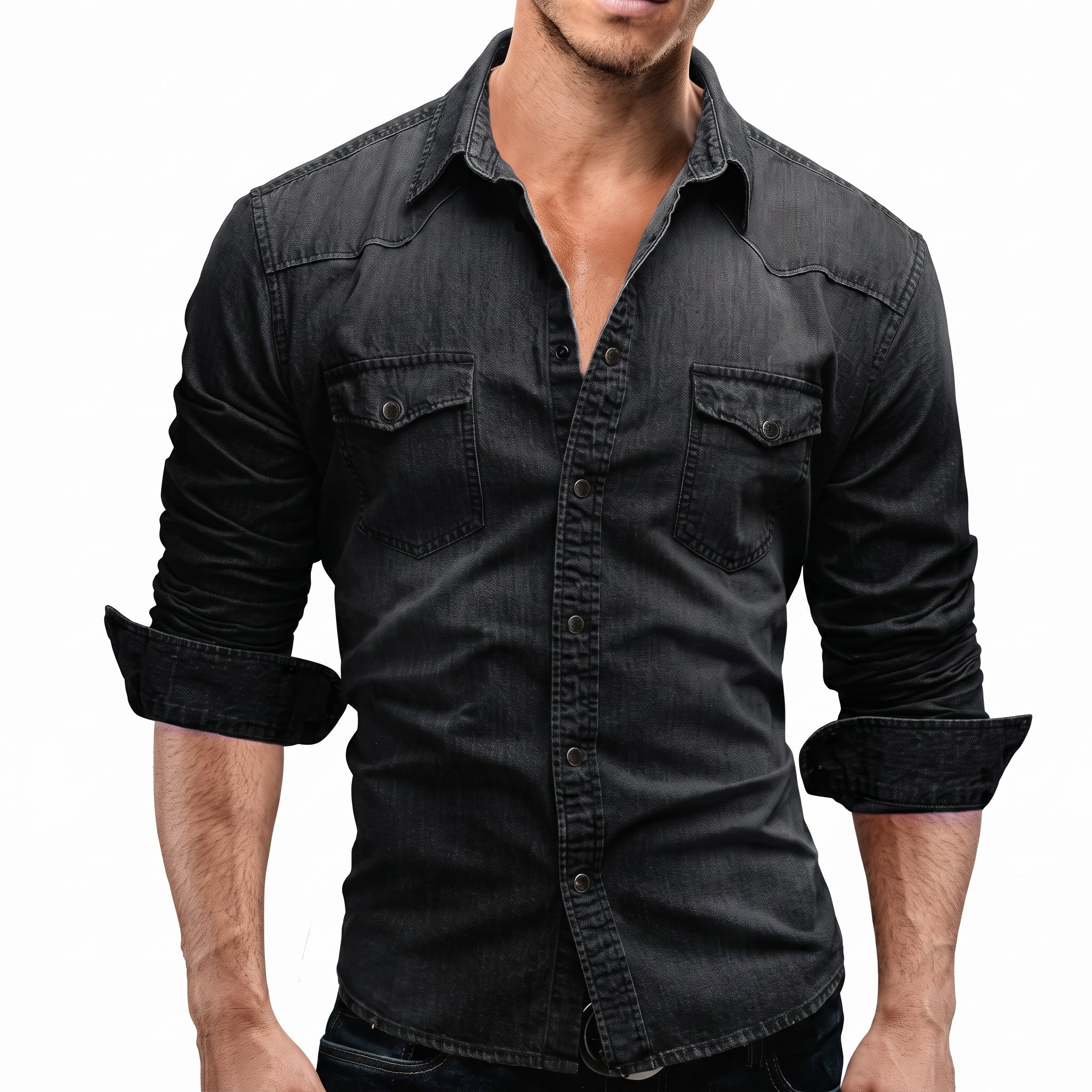 James - Men's Western Long Sleeve Shirt with Snap Buttons - Shirts - Black - Taylor & Bennett