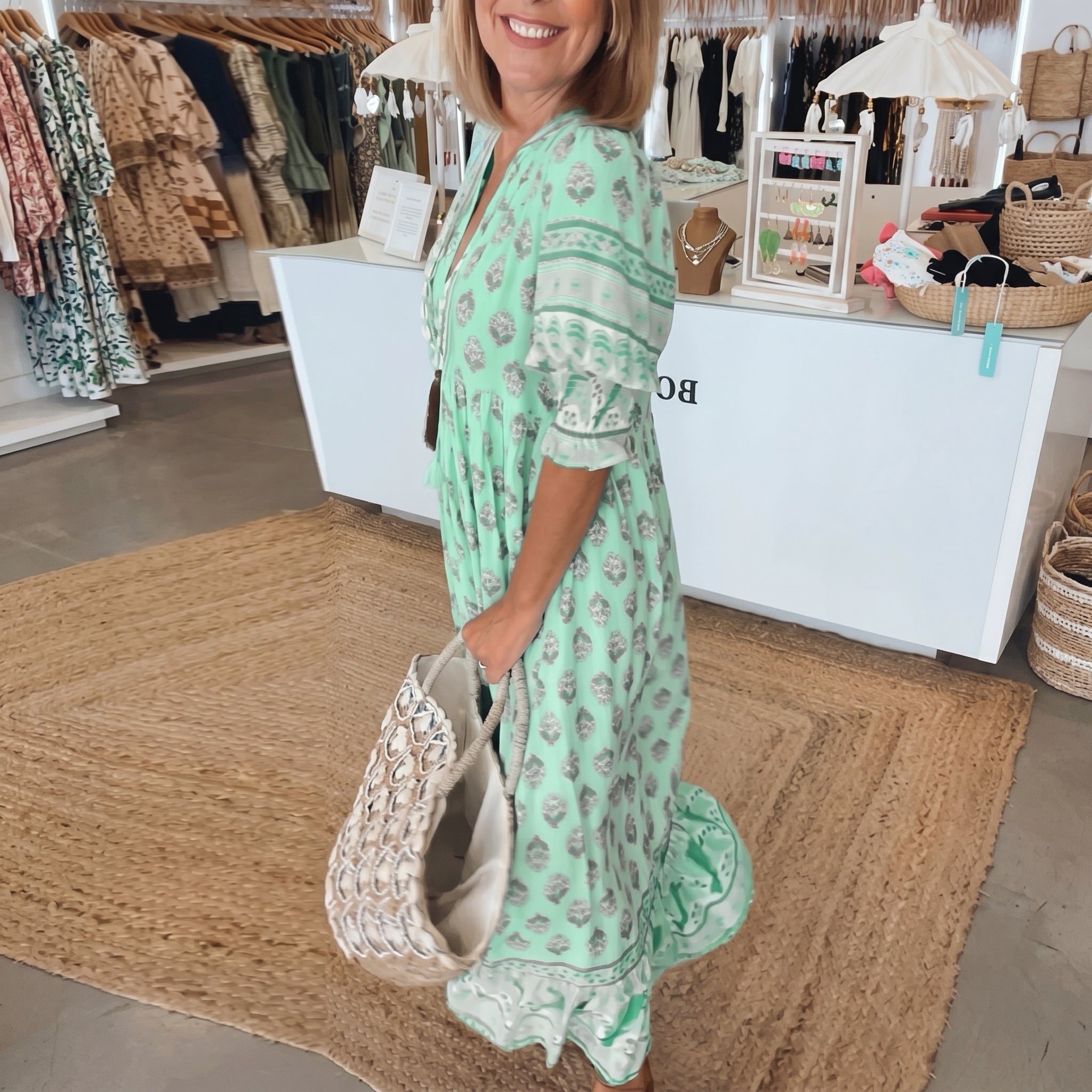 Jasmine - Women's Summer Boho Floral Tassel Tie Maxi Dress - Maxi Dress - Green - Taylor & Bennett