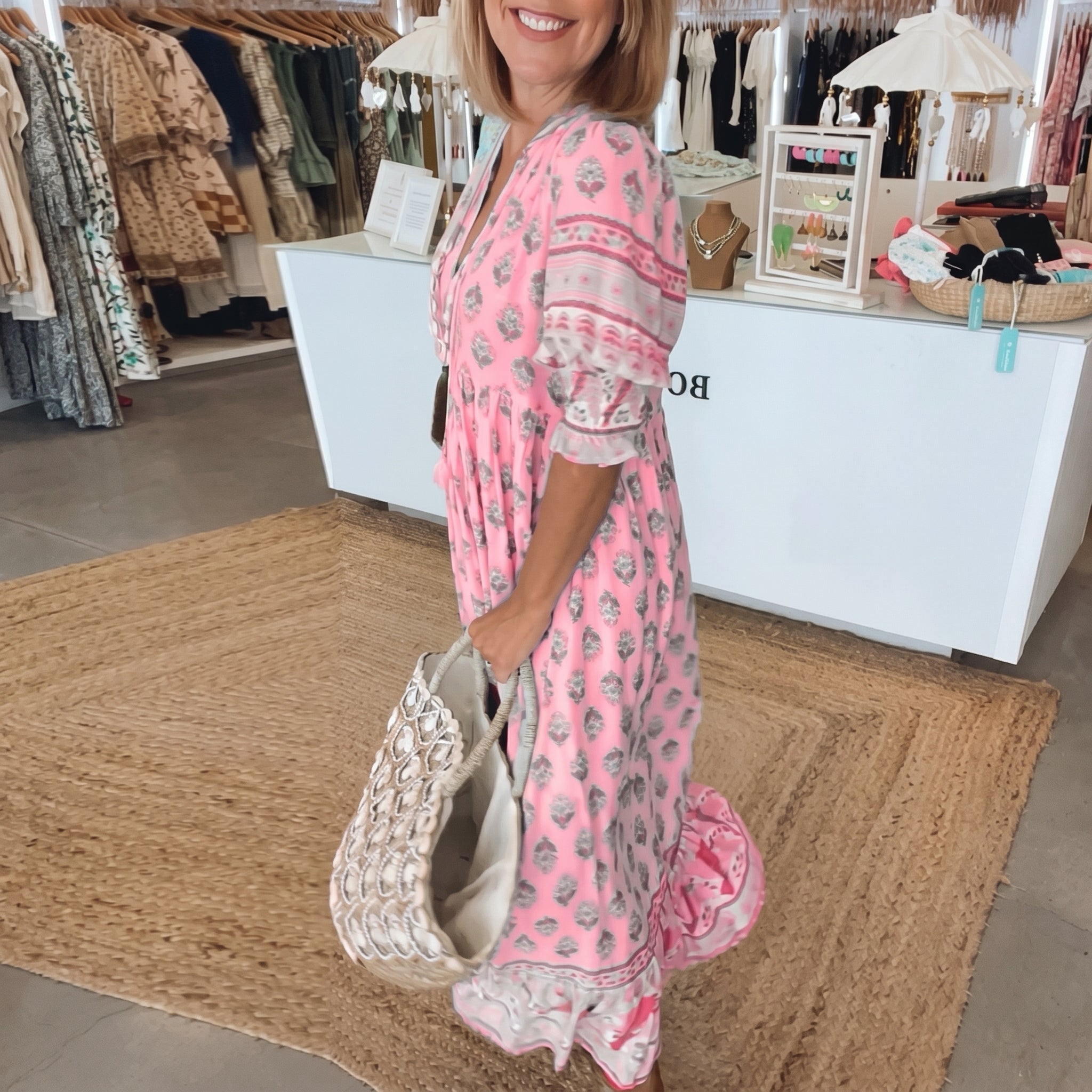 Jasmine - Women's Summer Boho Floral Tassel Tie Maxi Dress - Maxi Dress - Pink - Taylor & Bennett