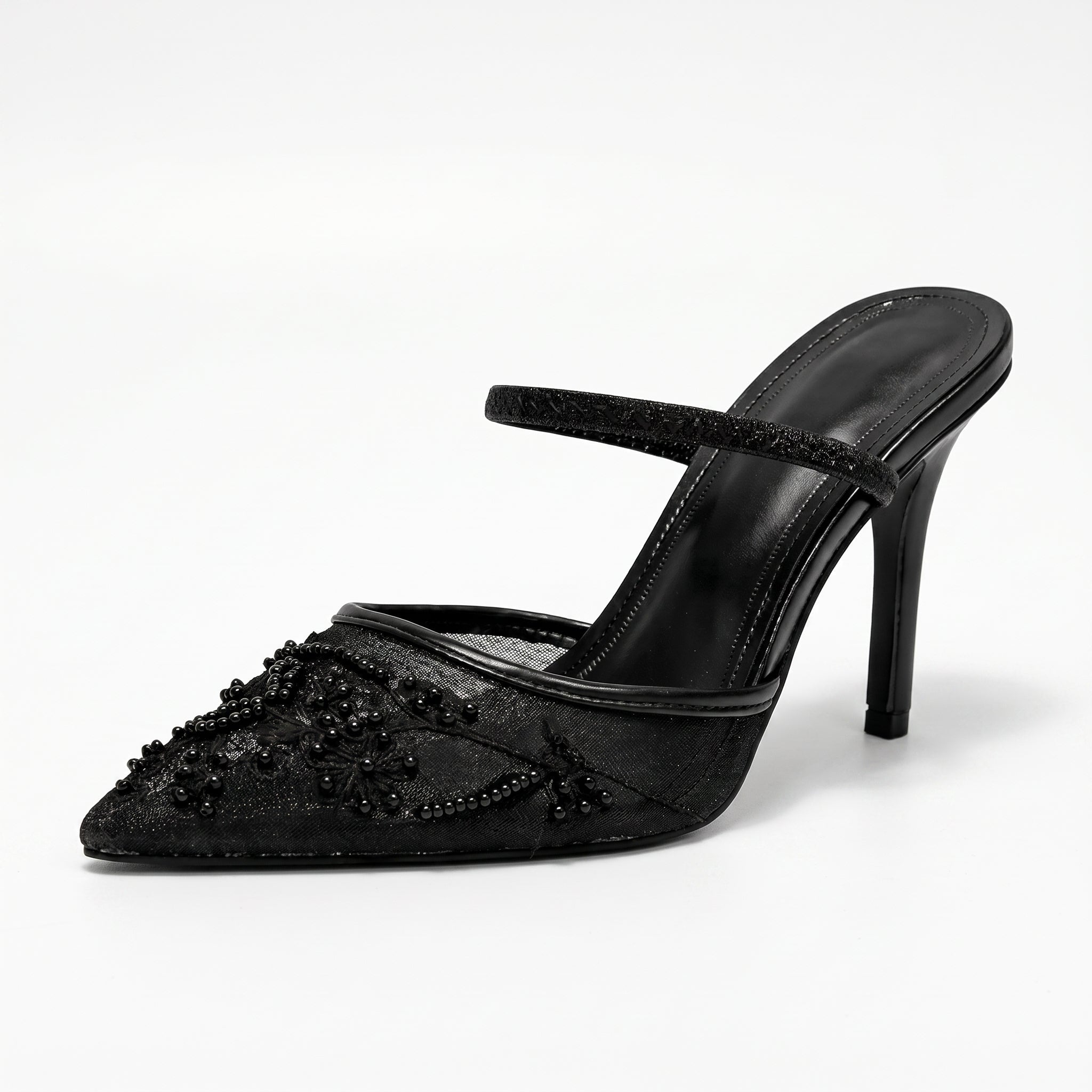 Johanna - Women's Embellished Pointed Toe Stiletto Heel - Sandals - Black - Taylor & Bennett