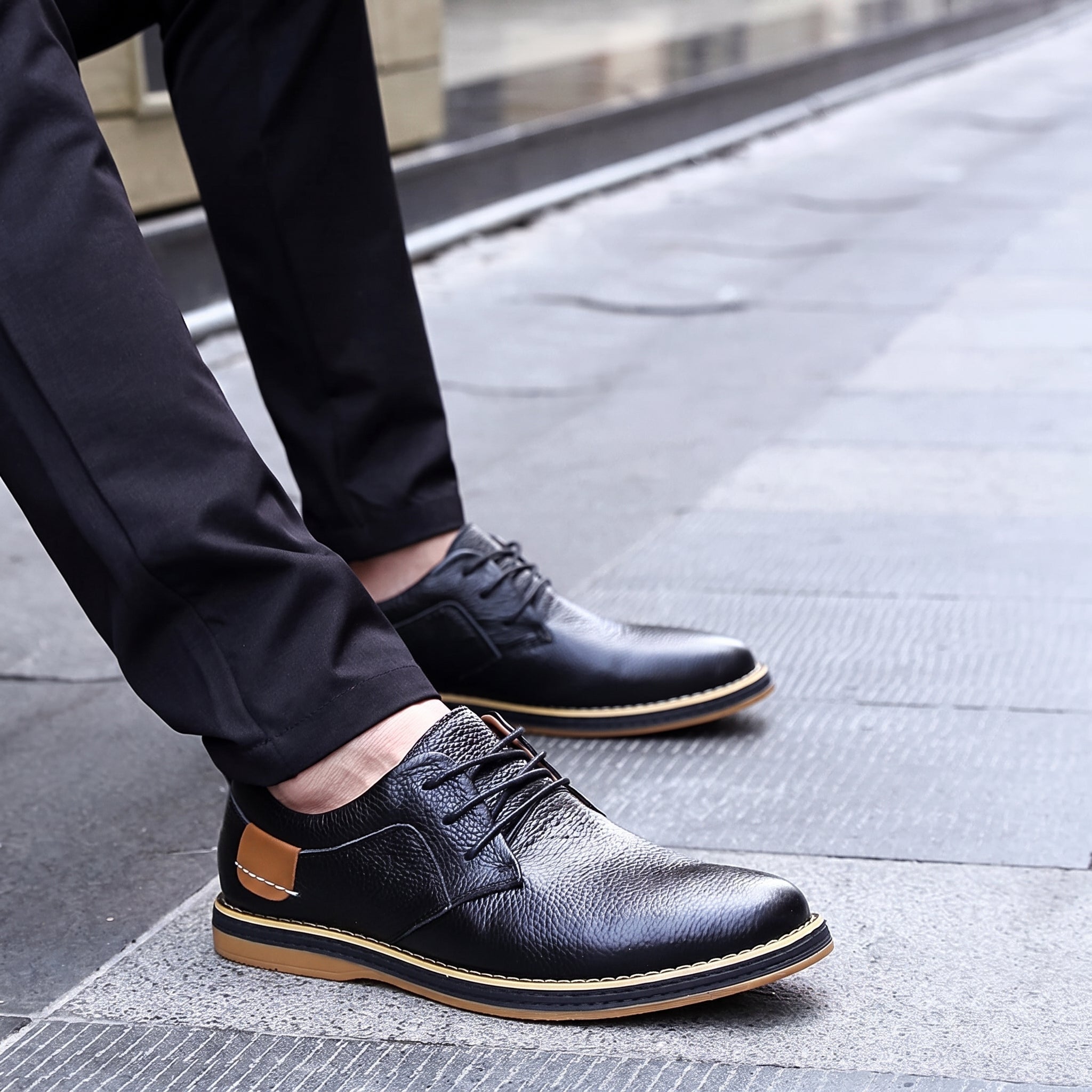 Jonas - Men's Casual Plain Contrast Tan Trim Derby Shoes - Shoes - Brown - Taylor & Bennett