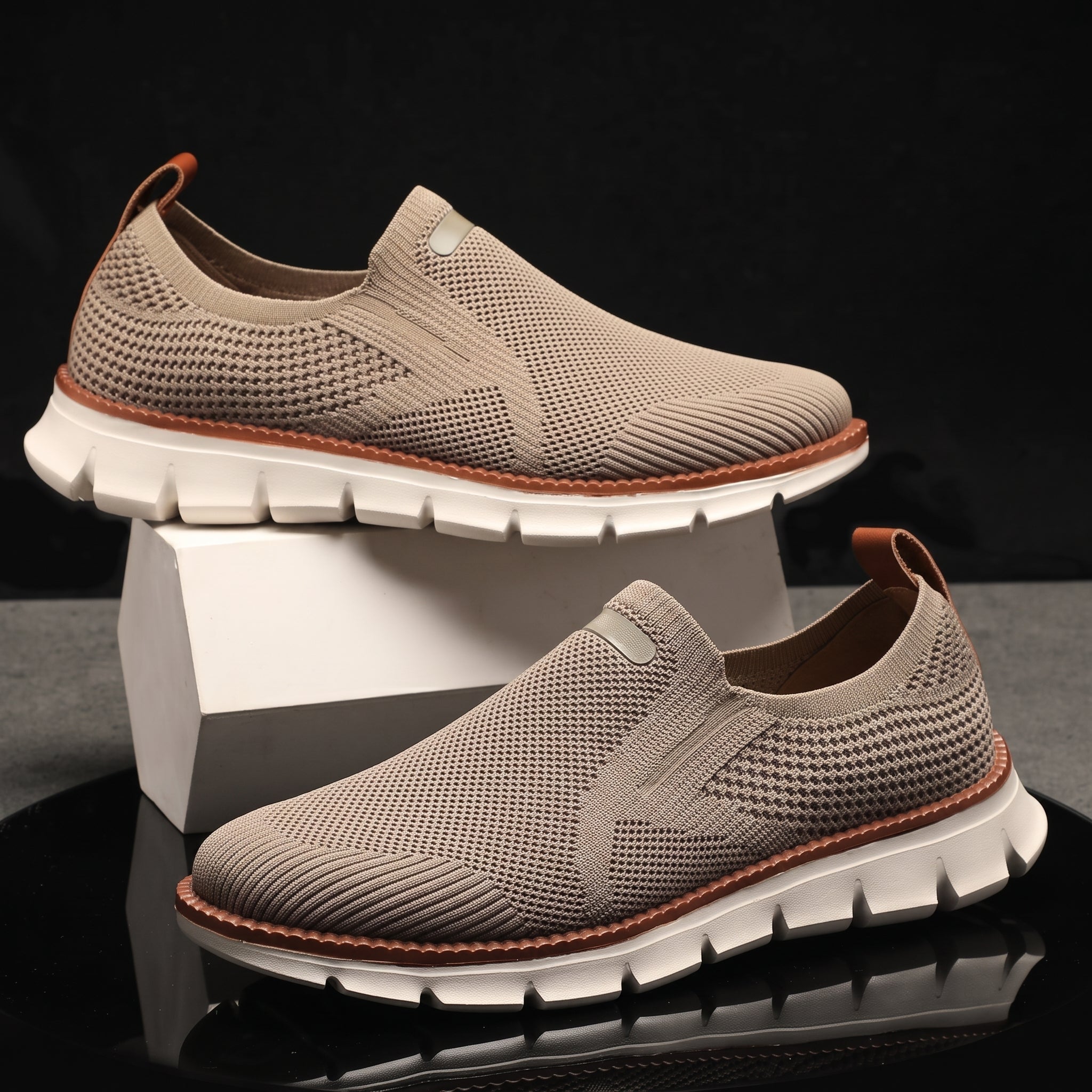 Jonas - Men's Orthopaedic Cushioned Sole Mesh Slip-On Trainers - Trainers - Beige - Taylor & Bennett