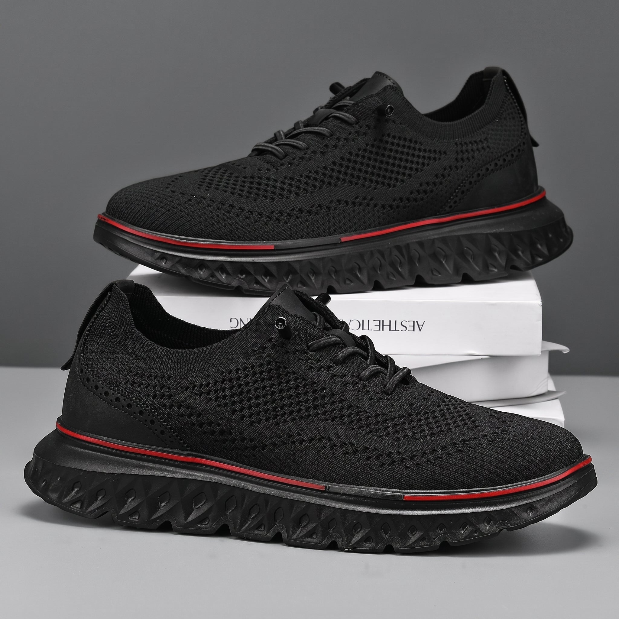 Jonas - Men's Orthopaedic Lightweight Mesh Trainers - Trainers - Black - Taylor & Bennett