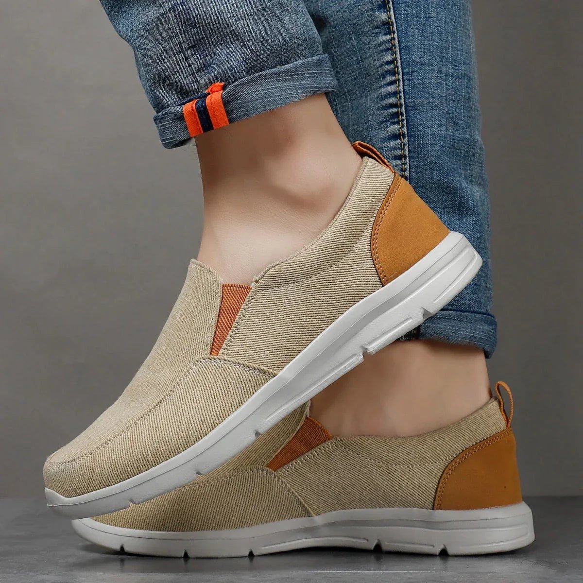 Jonas - Men's Orthopaedic Slip - On Trainers with Cushioned Sole - Trainers - Khaki - Taylor & Bennett