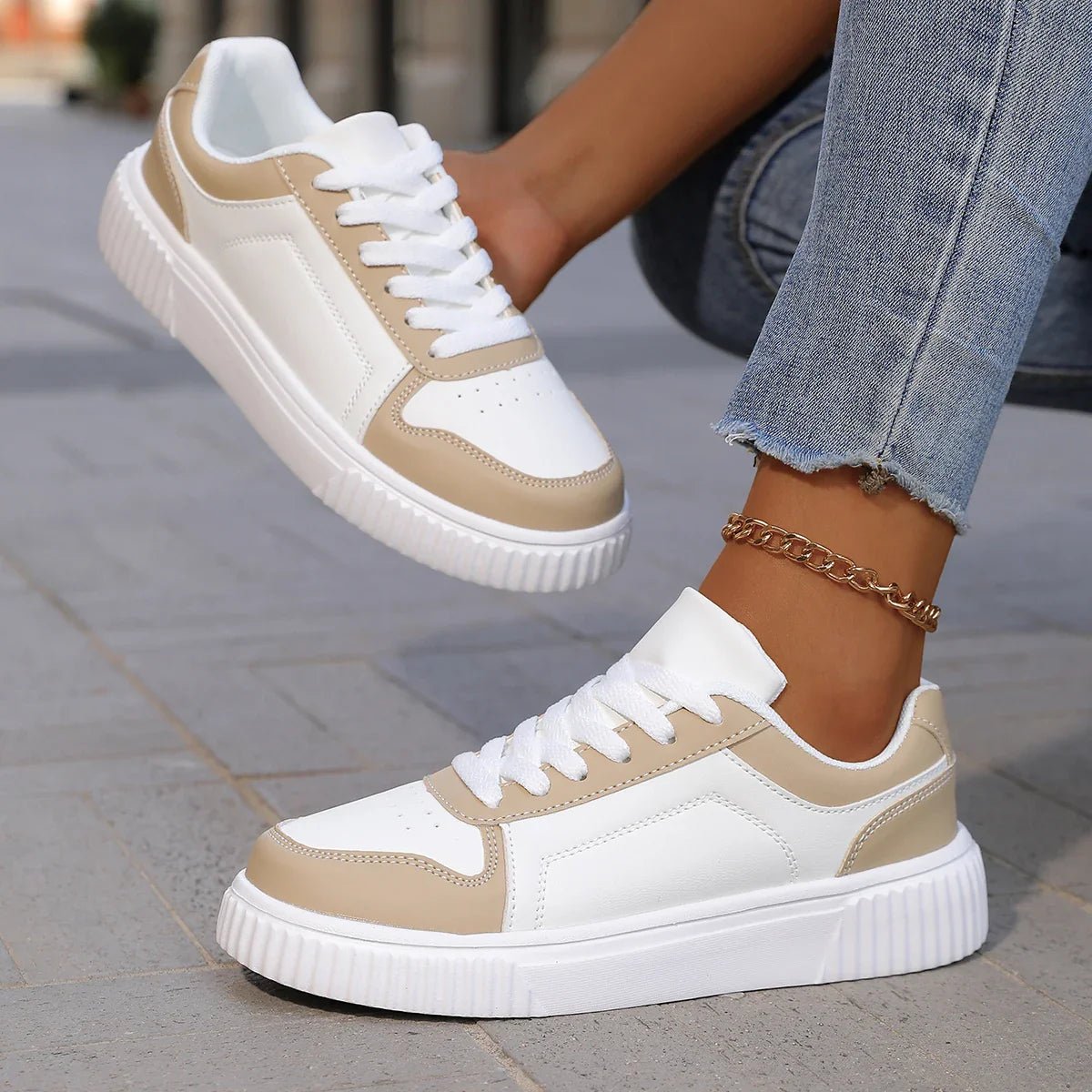 Kendall - Women's Two - Tone Trainers - Trainers - Khaki - Taylor & Bennett