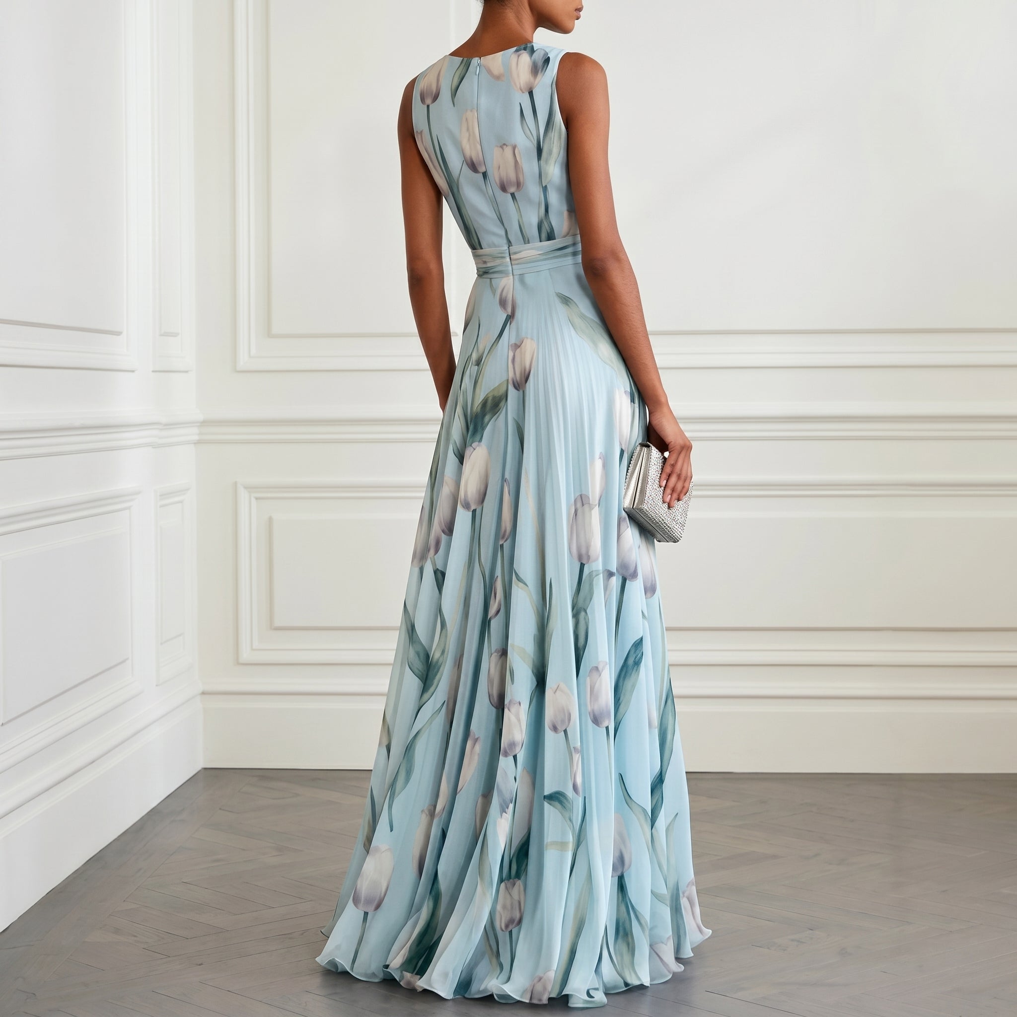 Klara - Women's Bridesmaid Floral Wrap Maxi Dress - Maxi Dress - Sky Blue - Taylor & Bennett