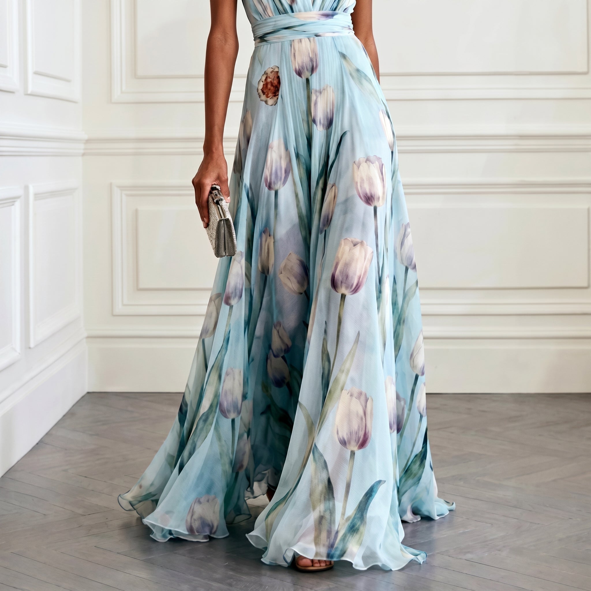 Klara - Women's Bridesmaid Floral Wrap Maxi Dress - Maxi Dress - Sky Blue - Taylor & Bennett