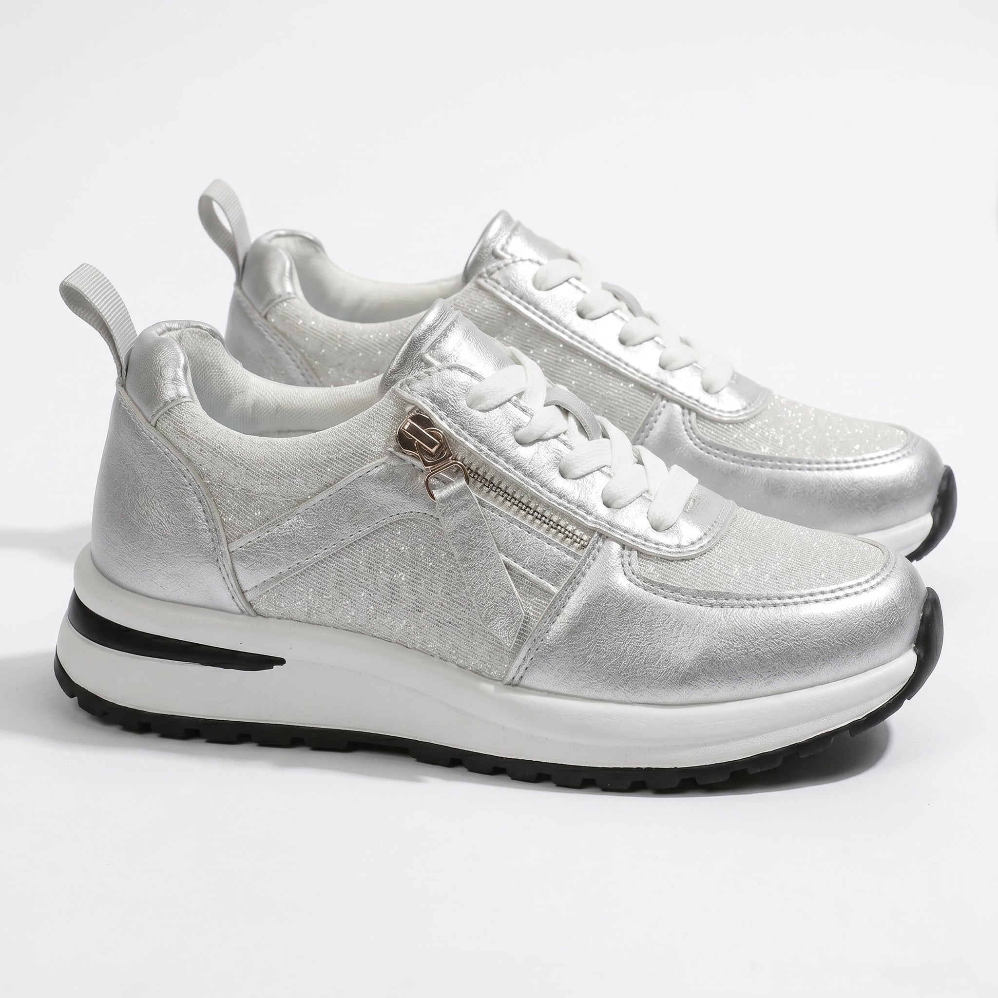 Lana – Women's Orthopaedic Zip Trainers - Trainers - Silver - Taylor & Bennett
