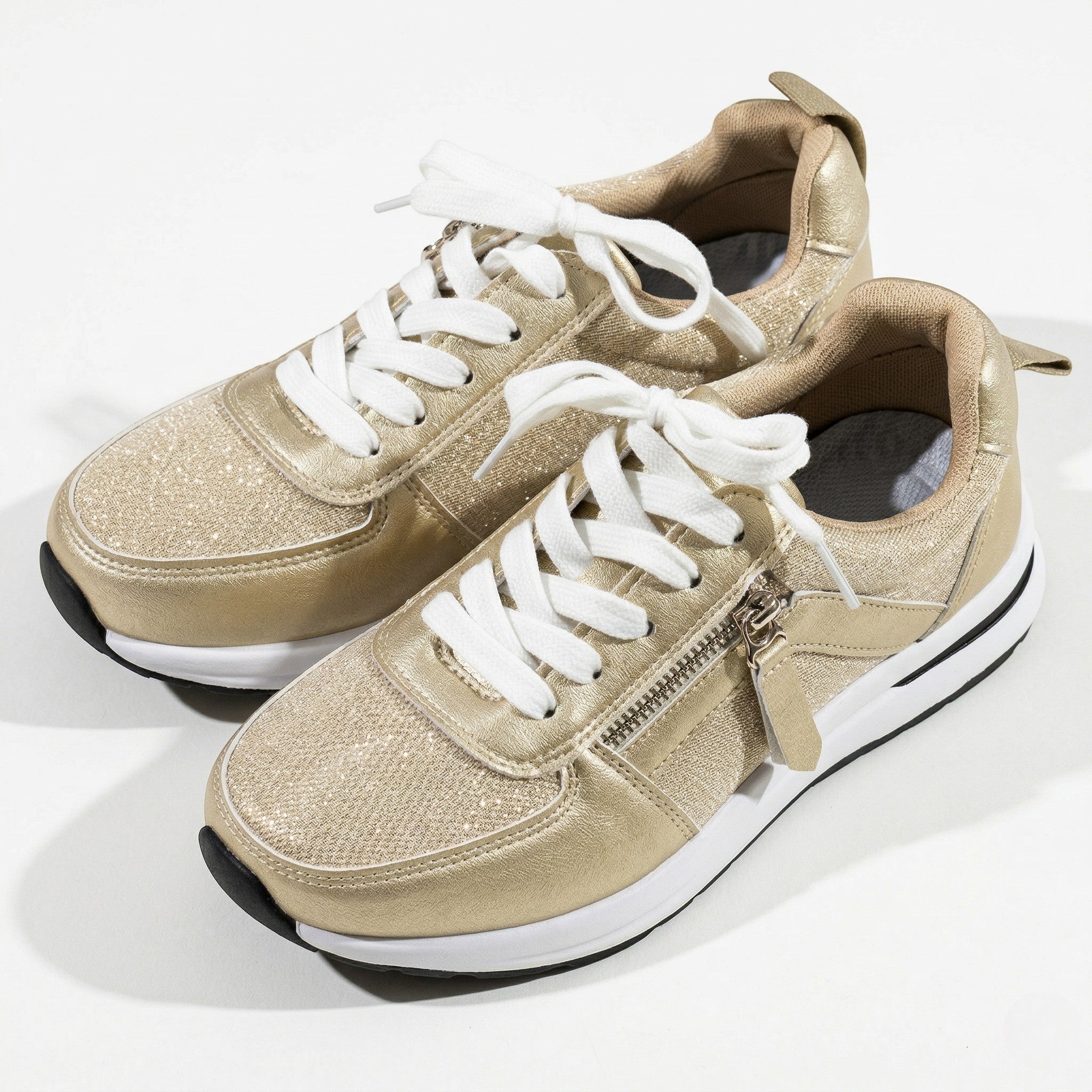 Lana – Women's Zip Trainers - Trainers - Gold - Taylor & Bennett