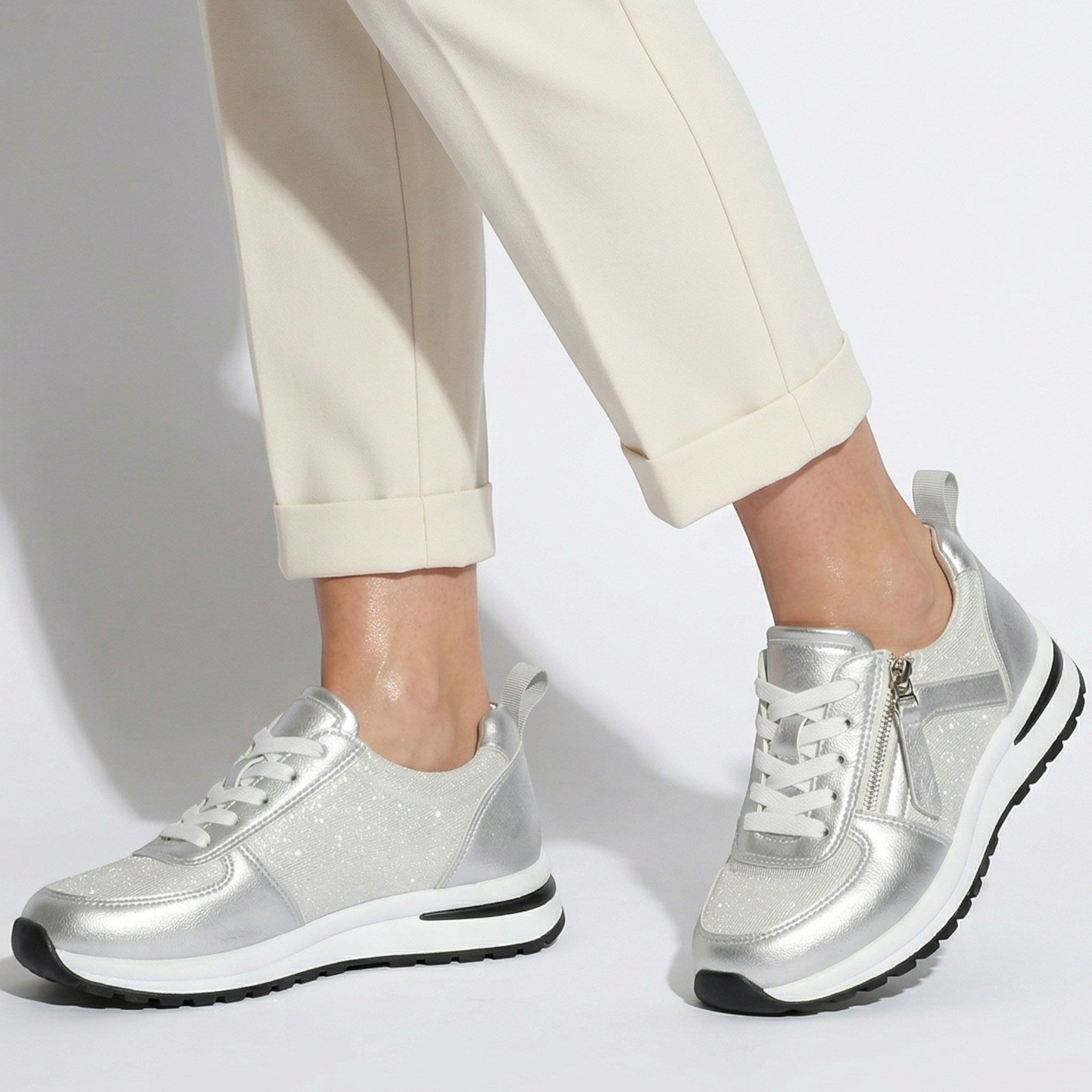 Lana – Women's Zip Trainers - Trainers - Silver - Taylor & Bennett