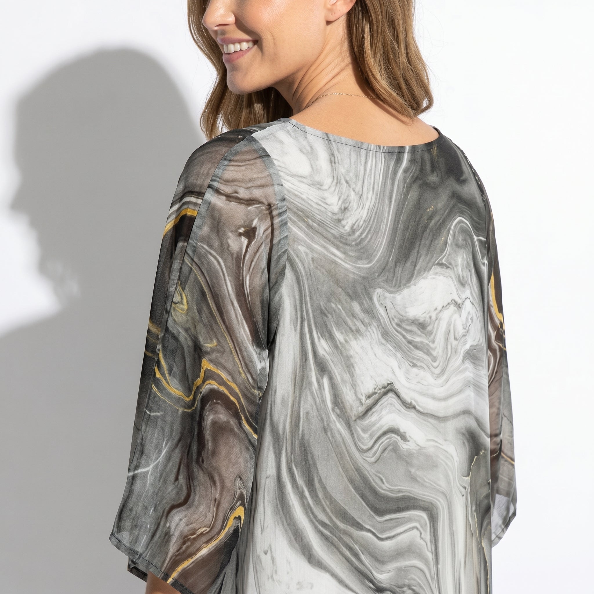 Lara - Women's Relaxed Fit Summer Marble Print Maxi Dress - Maxi Dress - Grey - Taylor & Bennett
