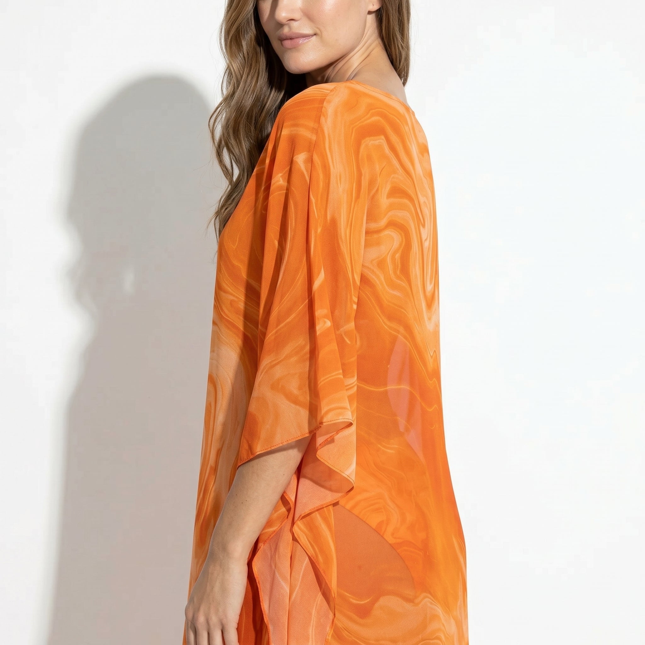 Lara - Women's Relaxed Fit Summer Marble Print Maxi Dress - Maxi Dress - Orange - Taylor & Bennett