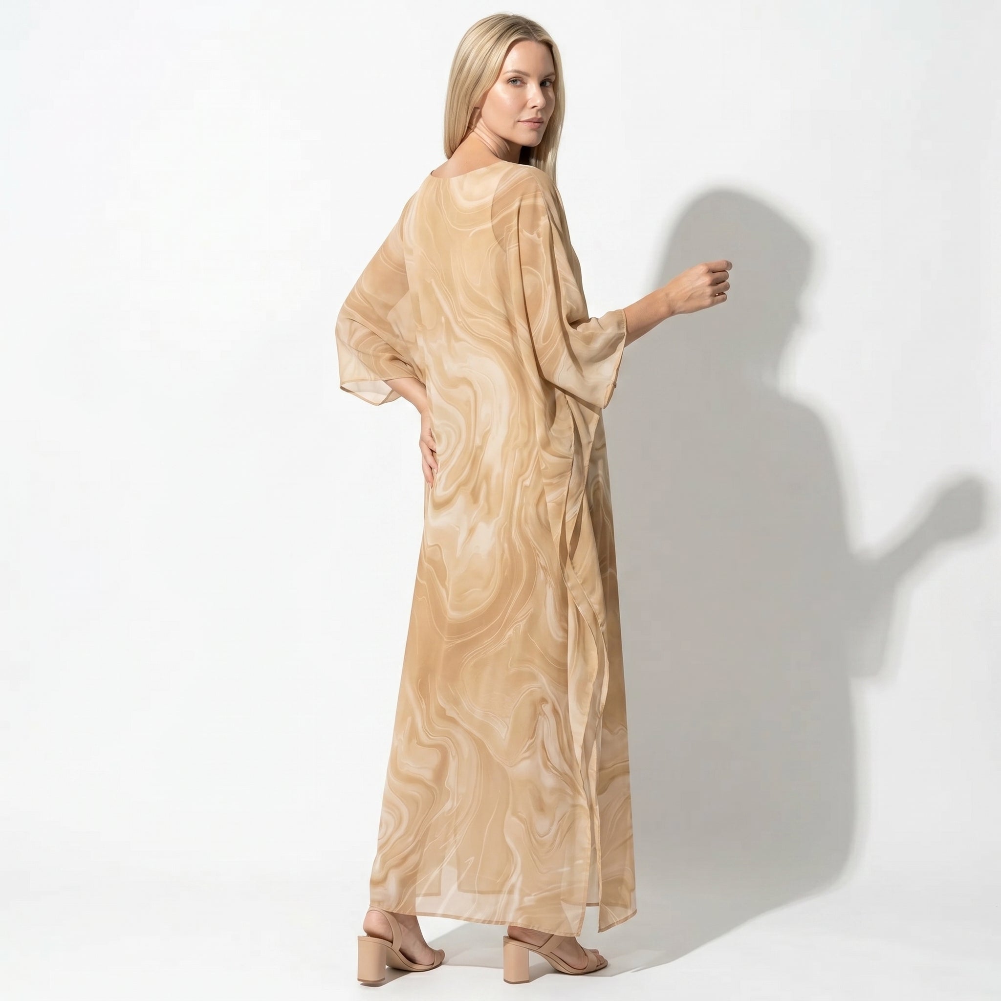 Lara - Women's Relaxed Fit Summer Marble Print Maxi Dress - Maxi Dress - Yellow - Taylor & Bennett