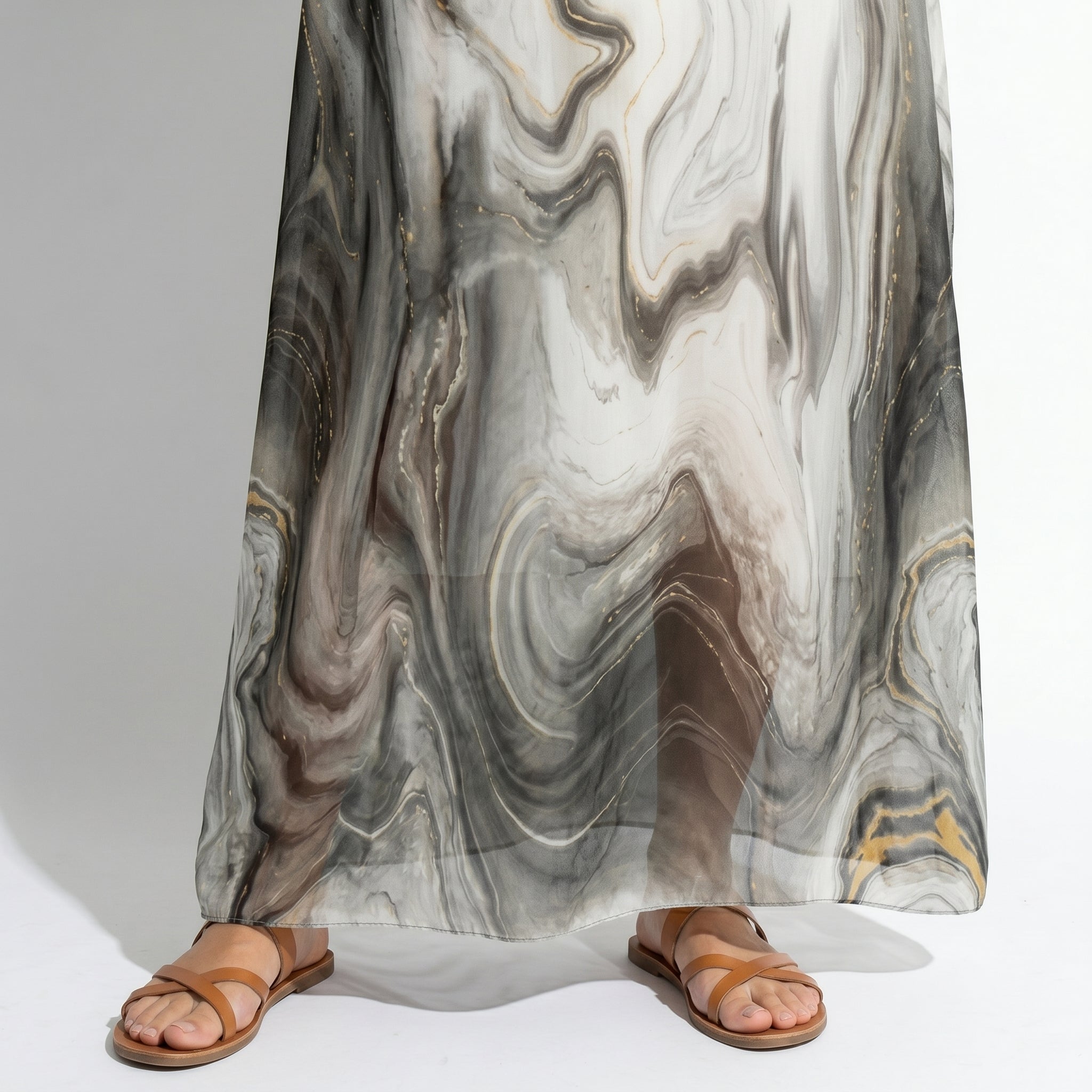 Lara - Women's Relaxed Fit Summer Marble Print Maxi Dress - Maxi Dress - Grey - Taylor & Bennett