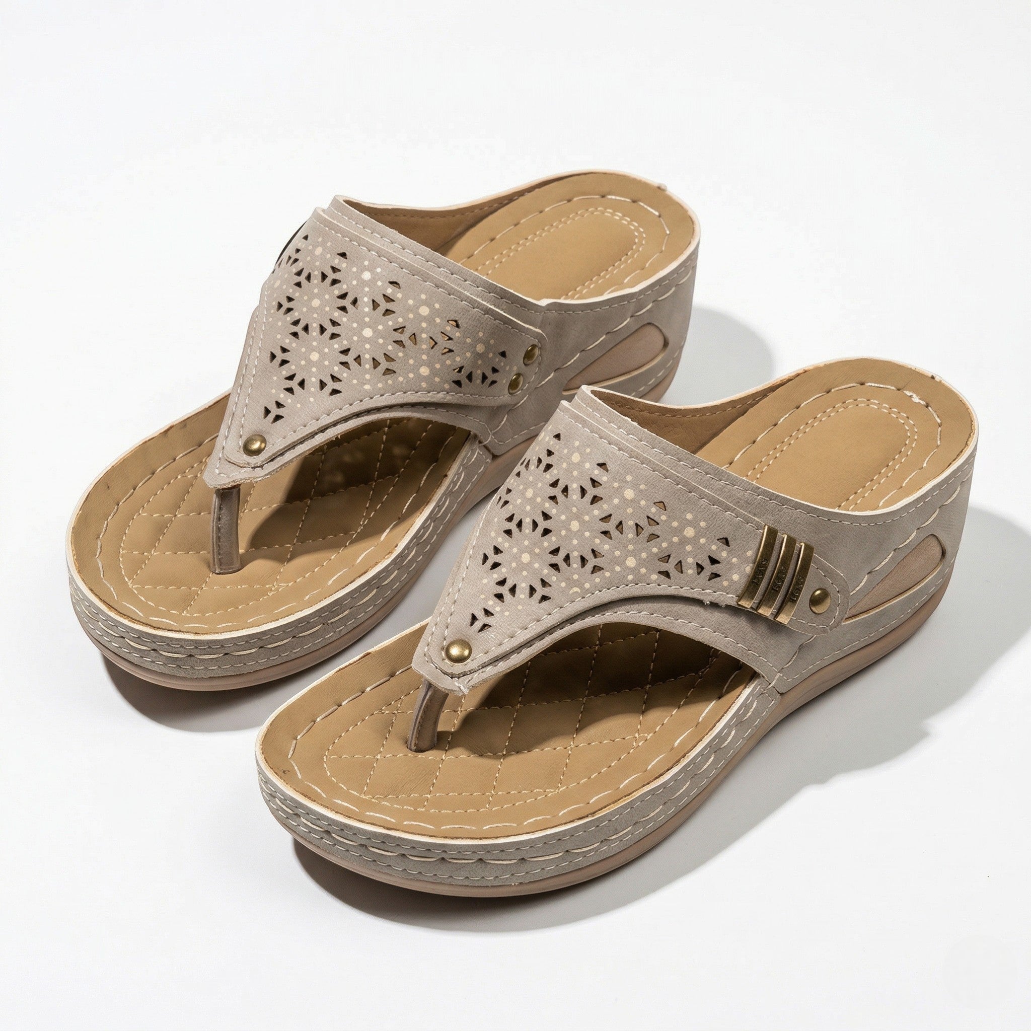 Layla - Women's Wedge Sandals with Cut - Out Detail - Sandal - Khaki - Taylor & Bennett