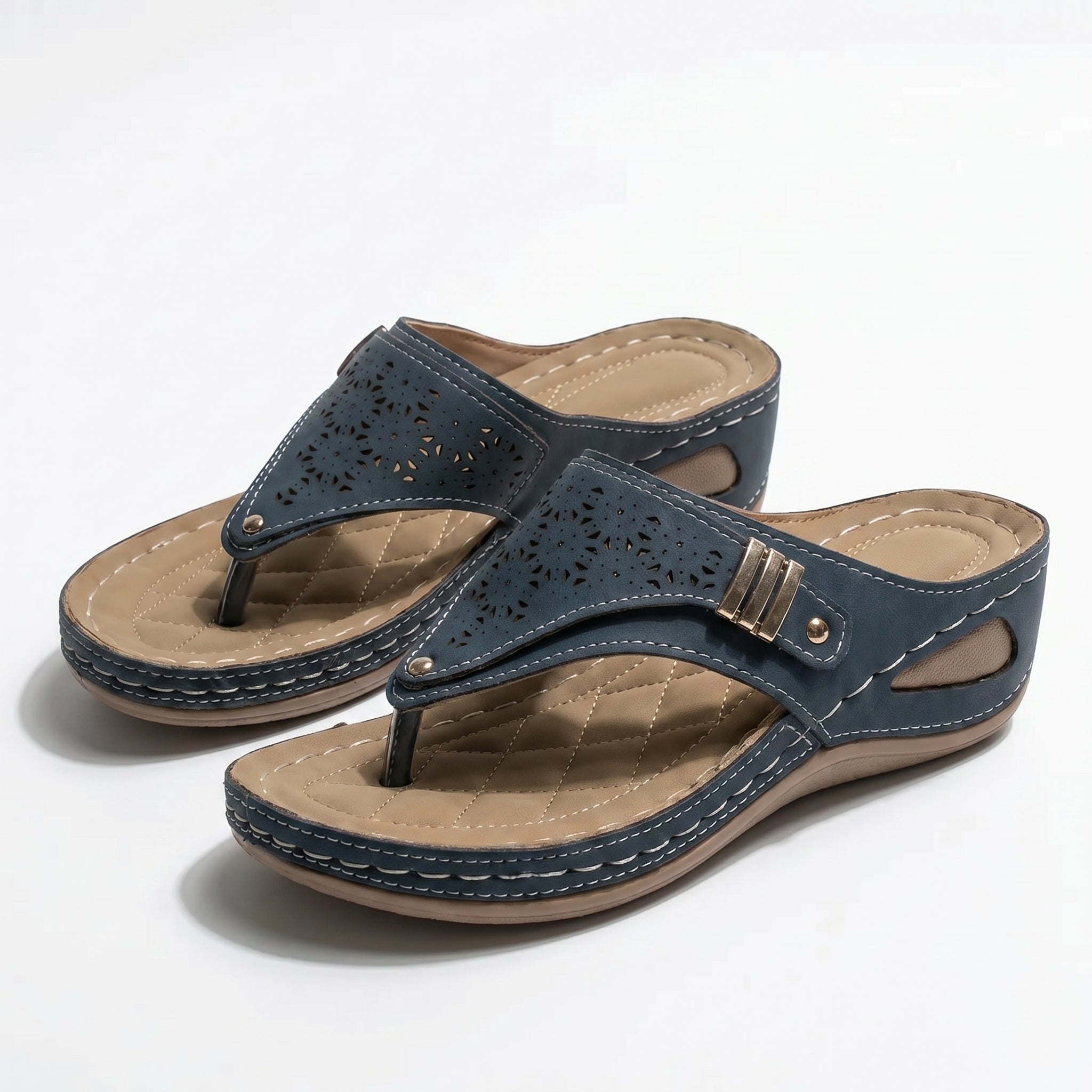 Layla - Women's Wedge Sandals with Cut - Out Detail - Sandal - Navy - Taylor & Bennett