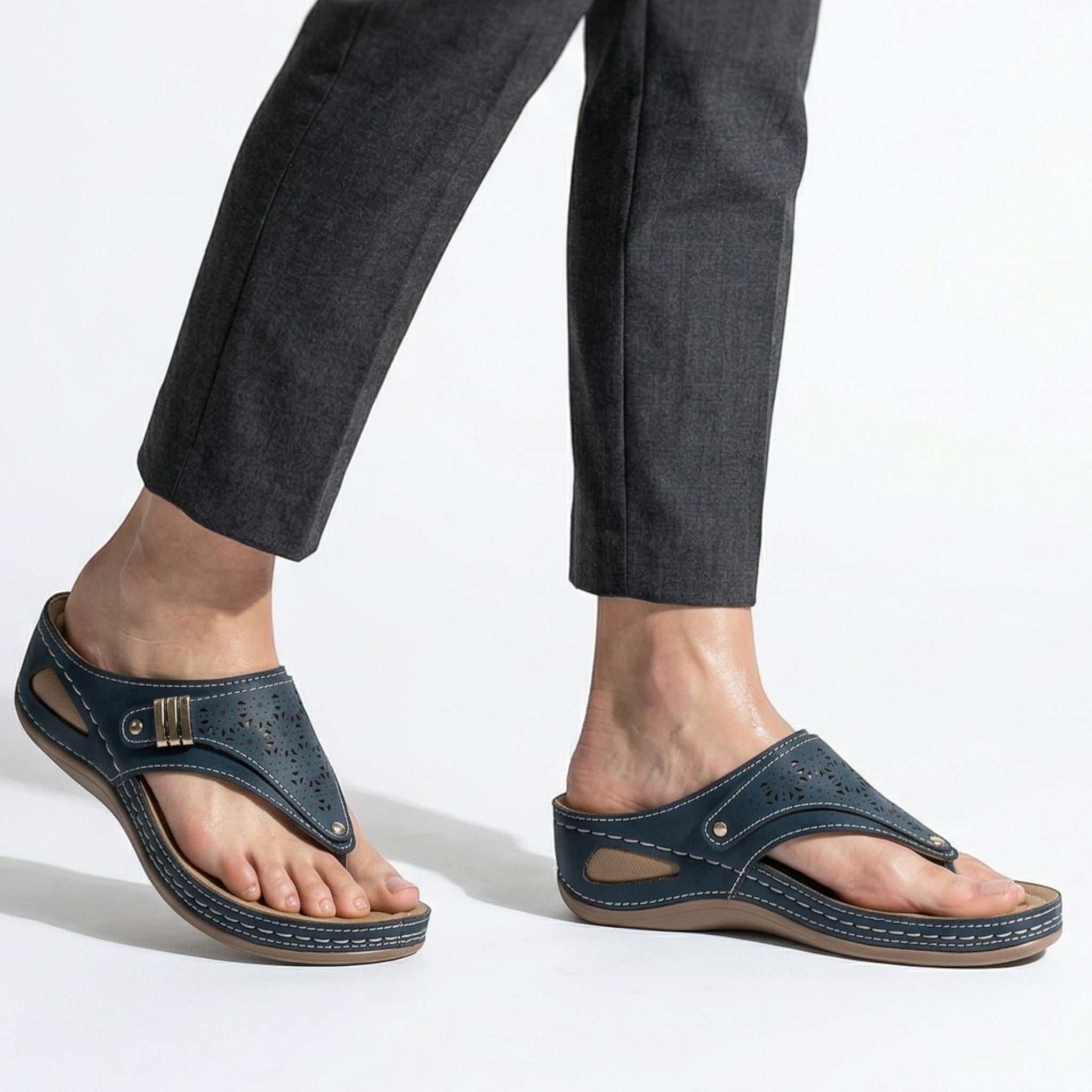 Layla - Women's Wedge Sandals with Cut - Out Detail - Sandal - Navy - Taylor & Bennett