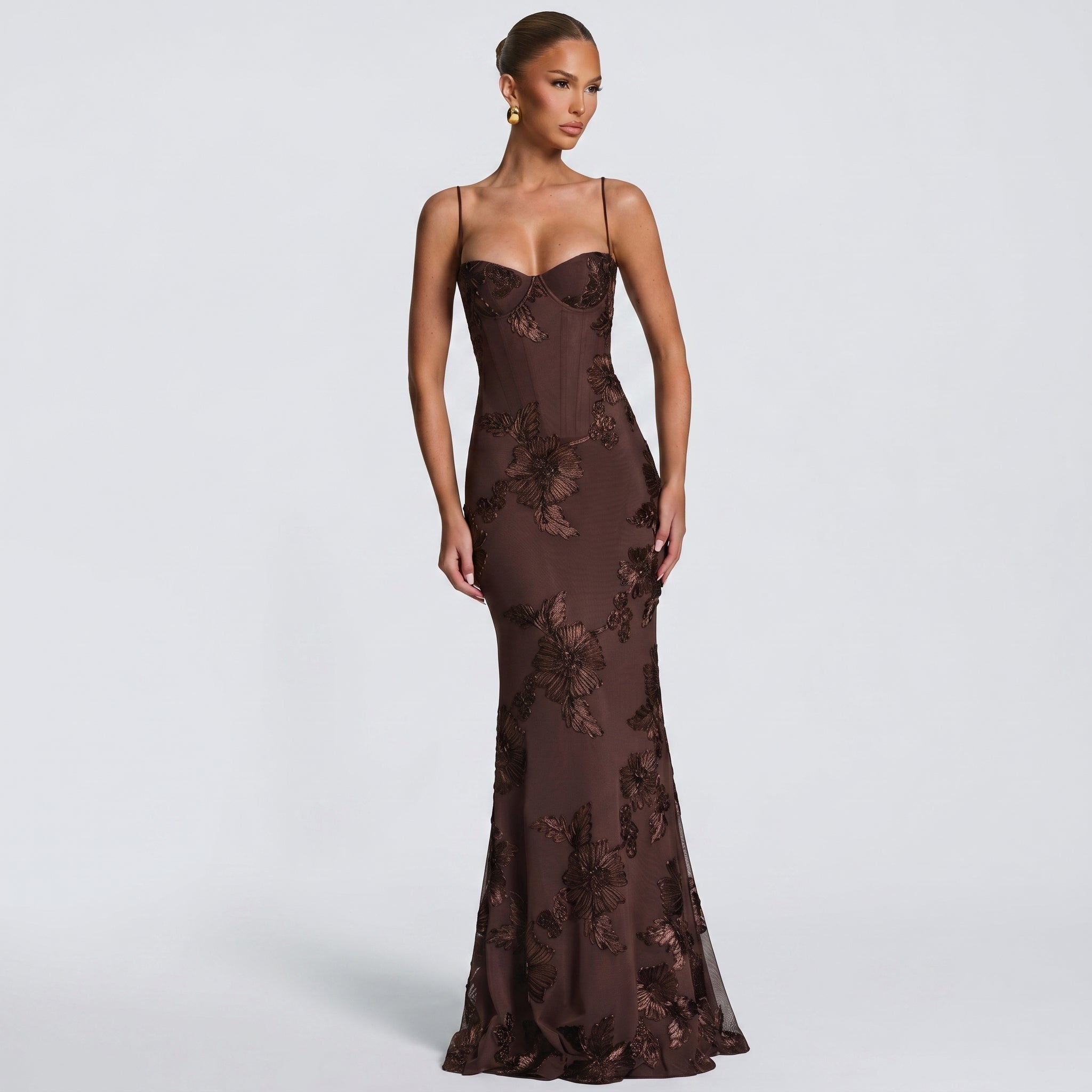 Lena - Women's Wedding Guest Floral Sequin Maxi Dress - Maxi Dress - Yellow - Taylor & Bennett