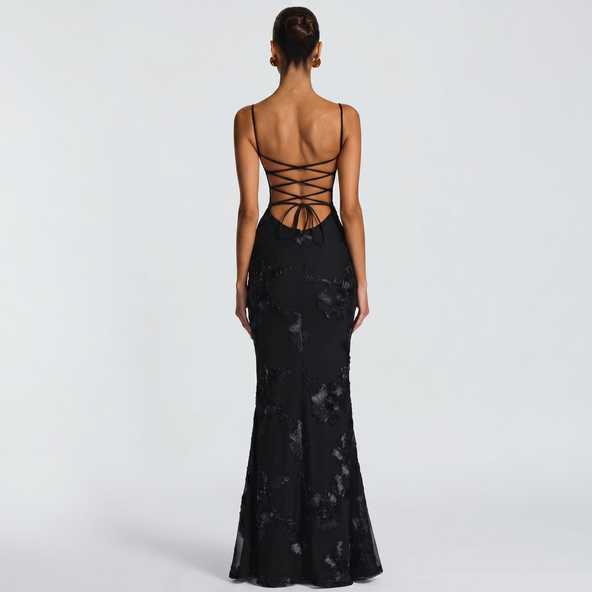 Lena - Women's Wedding Guest Floral Sequin Maxi Dress - Maxi Dress - Black - Taylor & Bennett