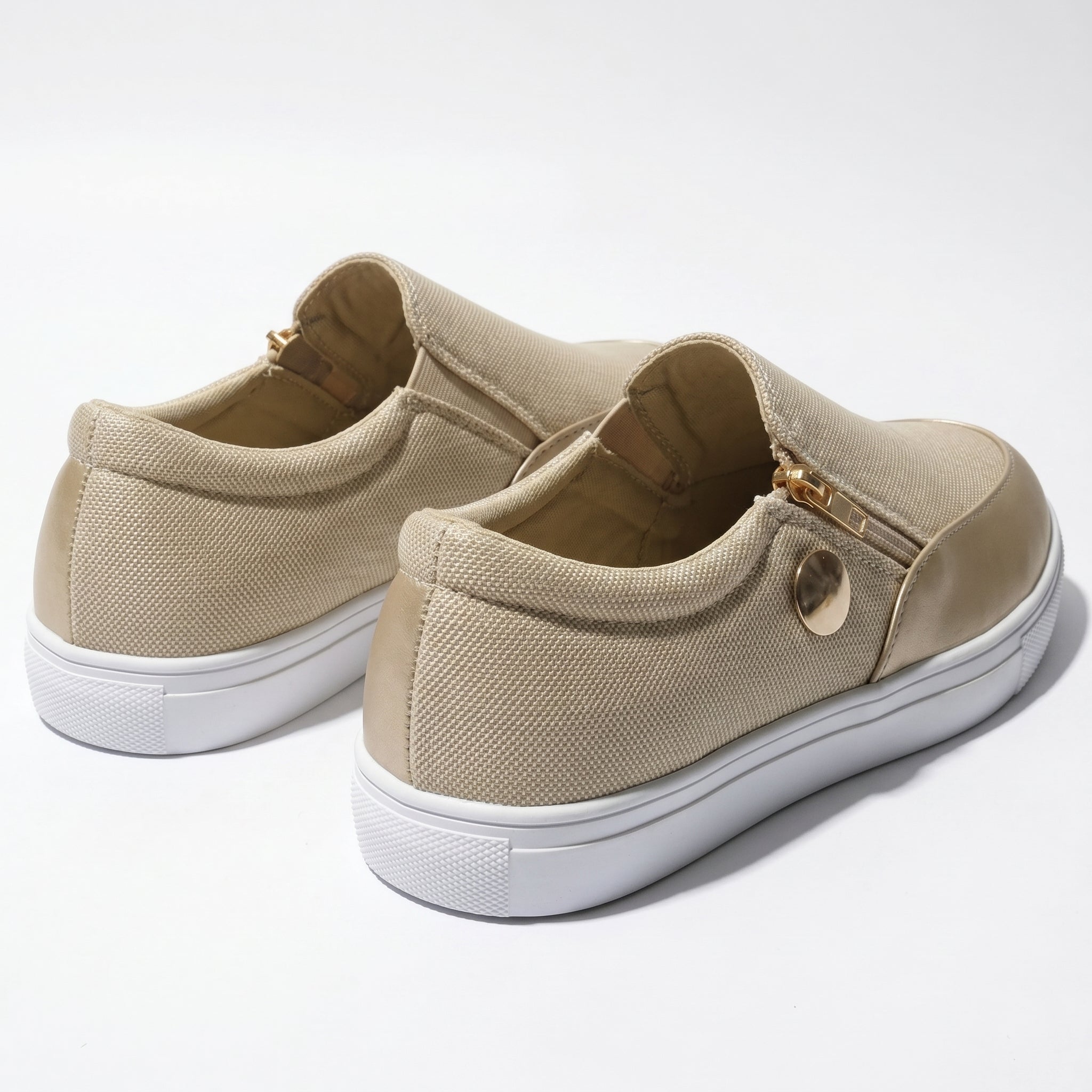 Liana - Women's Breathable Zip - Up Trainers with Textured Finish - Shoes - Gold - Taylor & Bennett