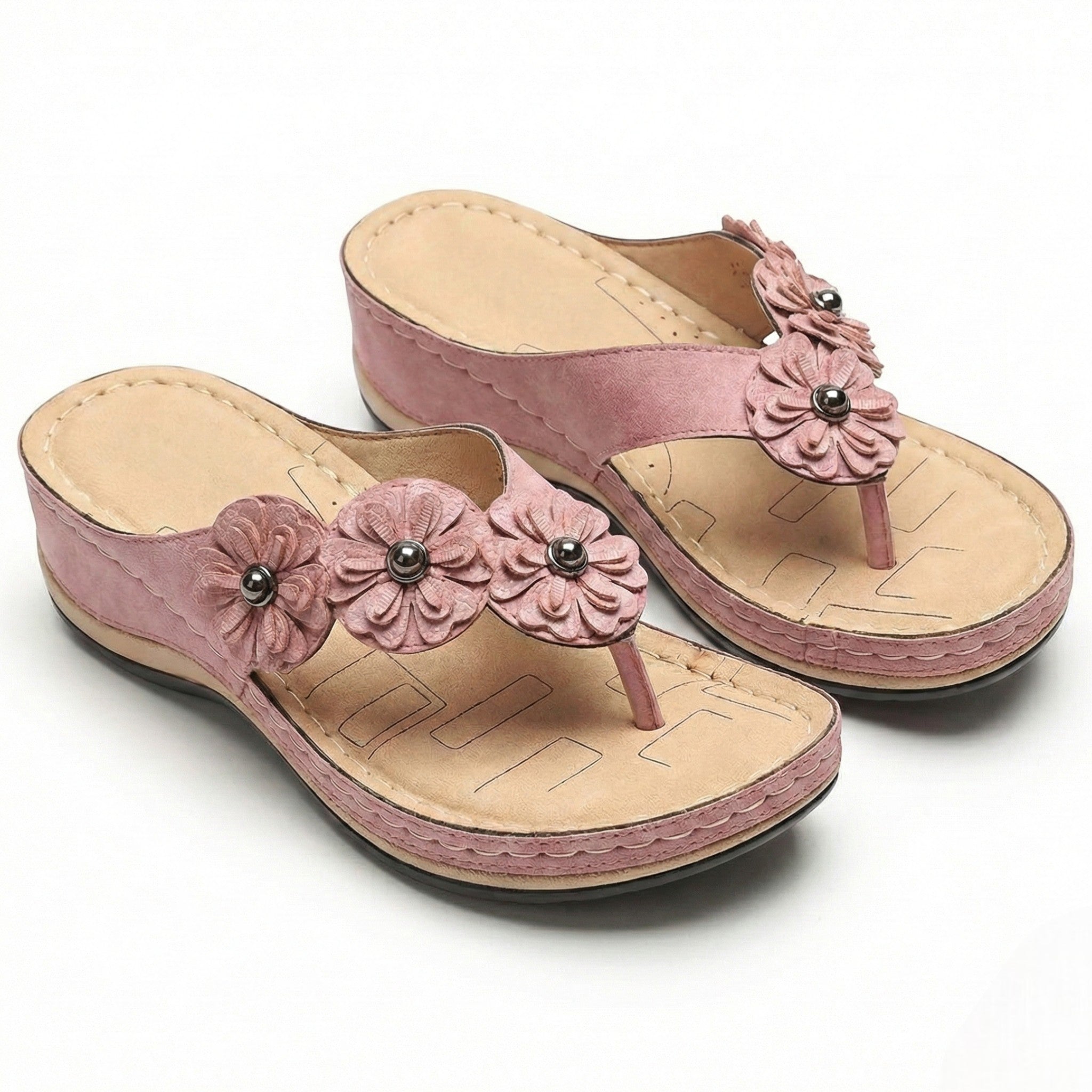 Liana - Women's Wedge Sandals with Floral Detail - Sandals - Pink - Taylor & Bennett
