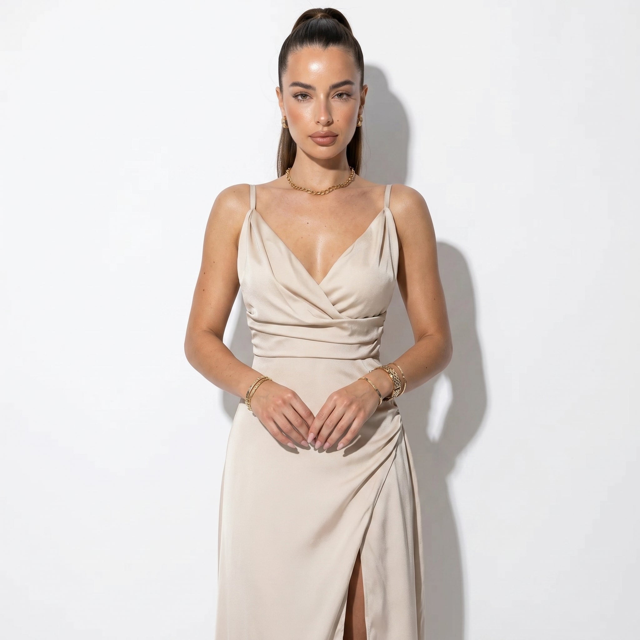 Lila - Women's High Slit Maxi Dress - Dresses - Green - Taylor & Bennett