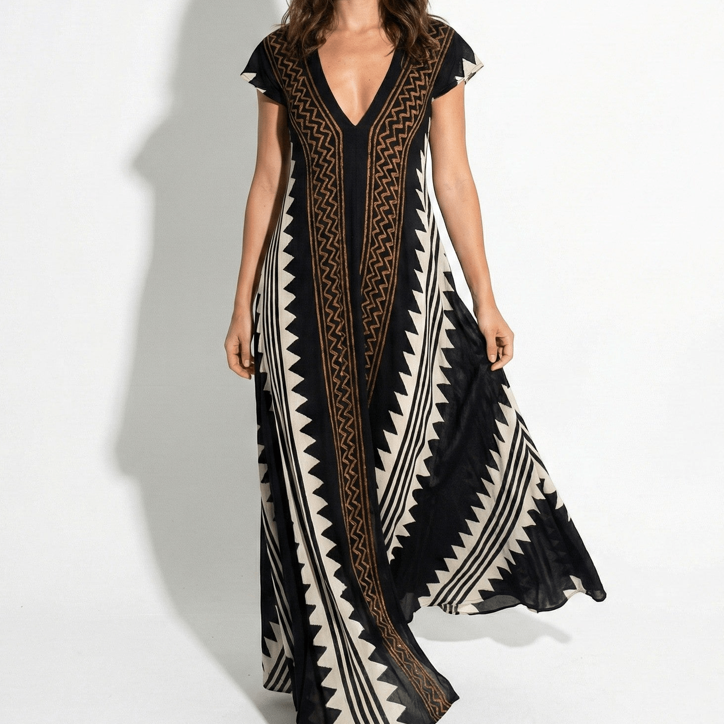 Lily - Women's A Line Printed Maxi Dress - Dresses - Black - Taylor & Bennett