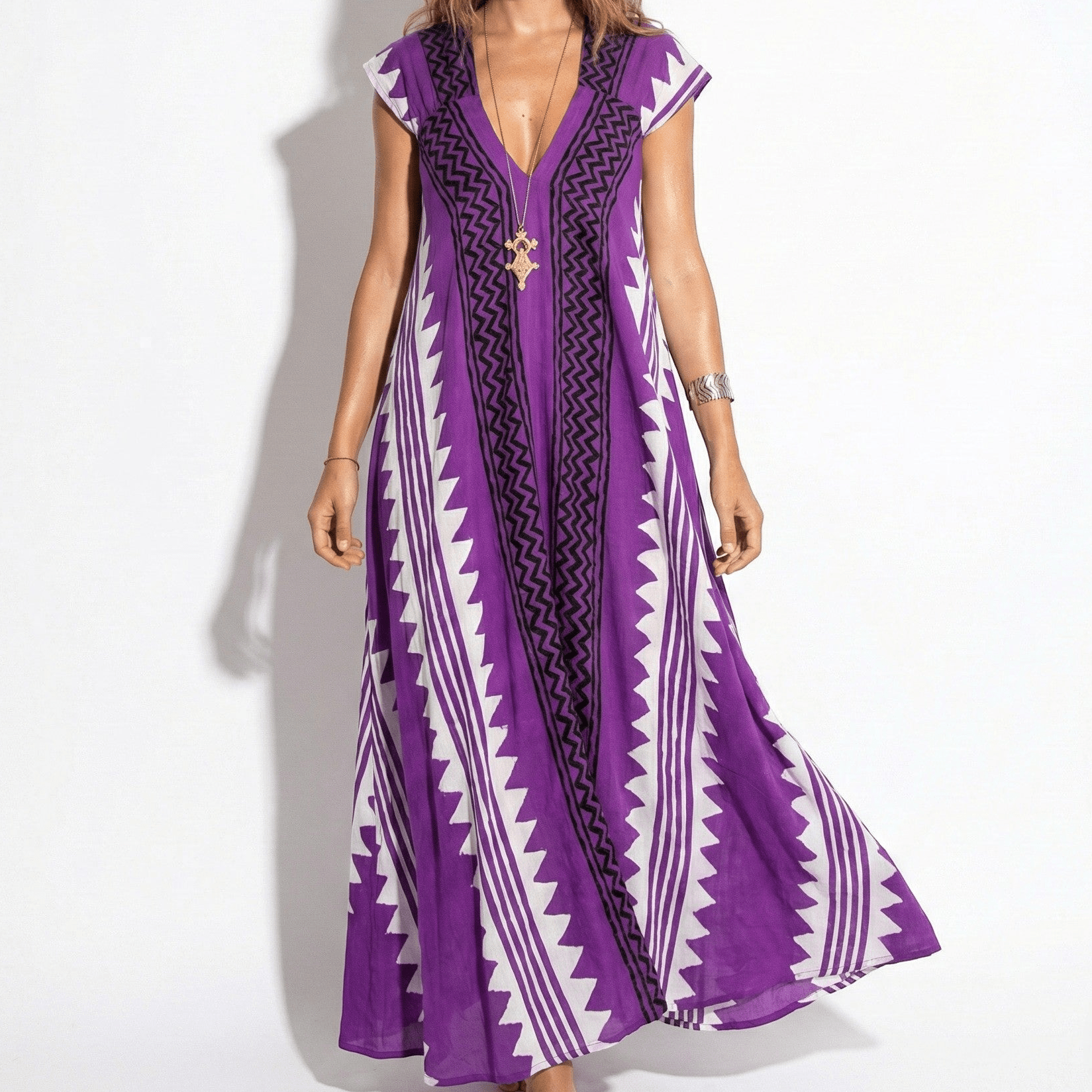 Lily - Women's A Line Printed Maxi Dress - Dresses - Purple - Taylor & Bennett