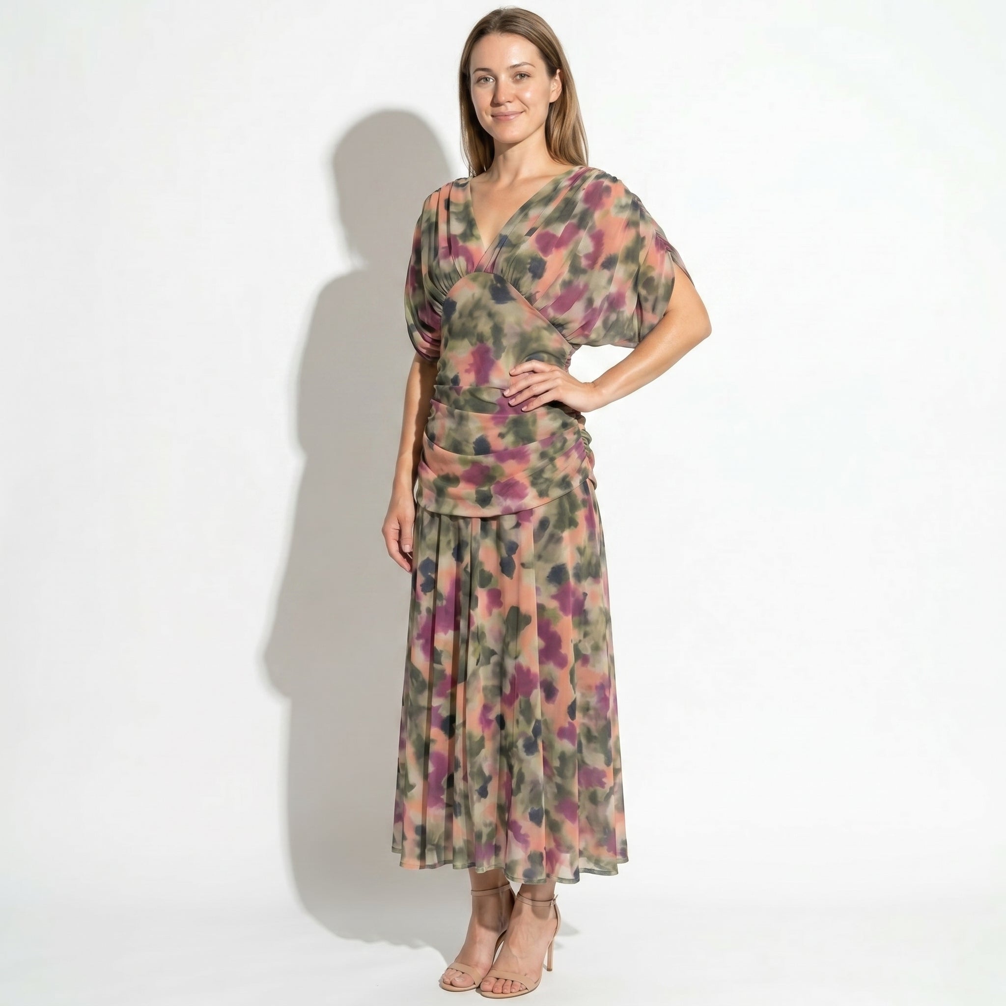 Lily - Women's Evening Ruched Maxi Dress - Dress - Green And Purple - Taylor & Bennett